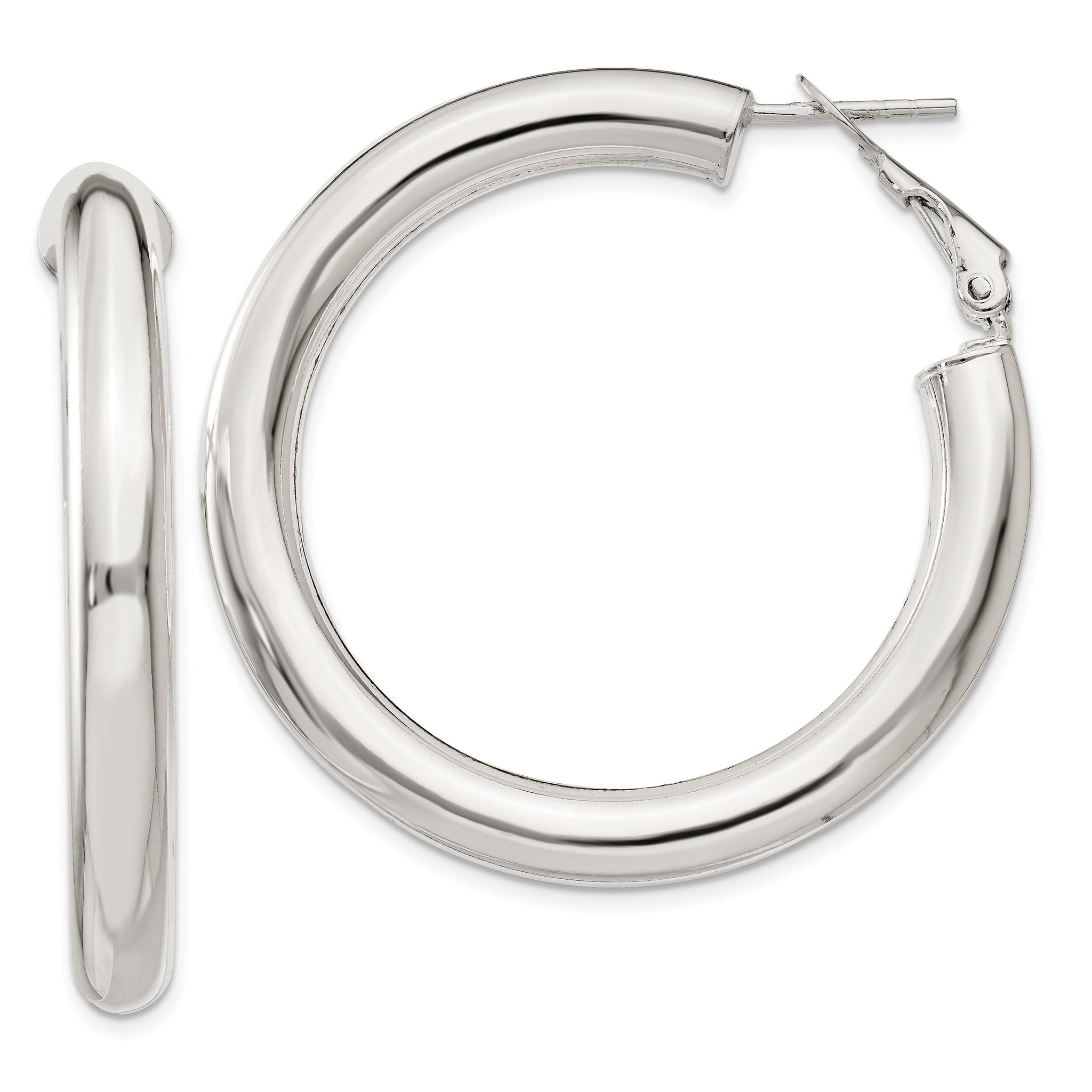 Sterling Silver 5x40mm Omega Back Hoop Earrings Main image