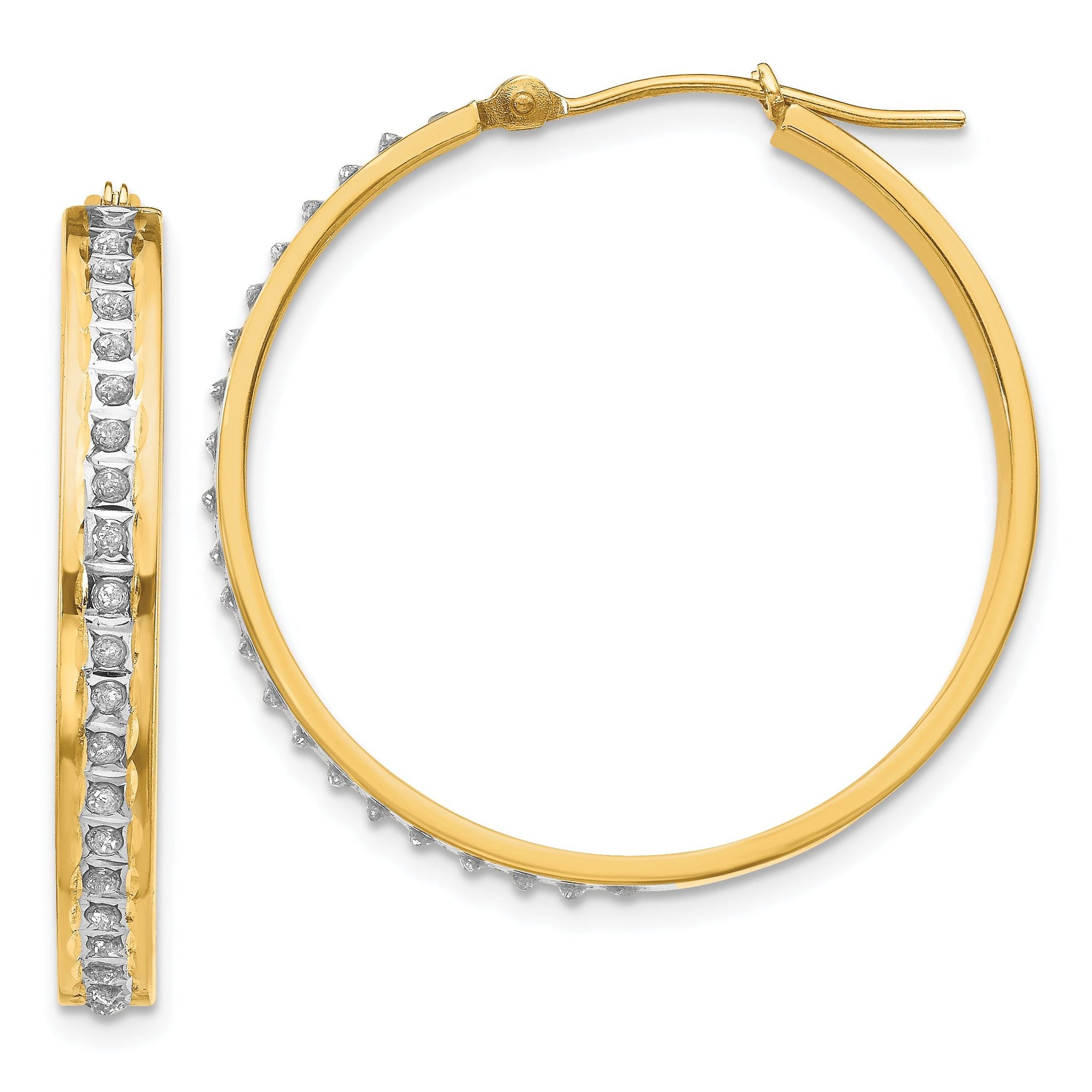14K Gold Diamond Hoop Earrings with Polished Finish  Elegant Hinged Design