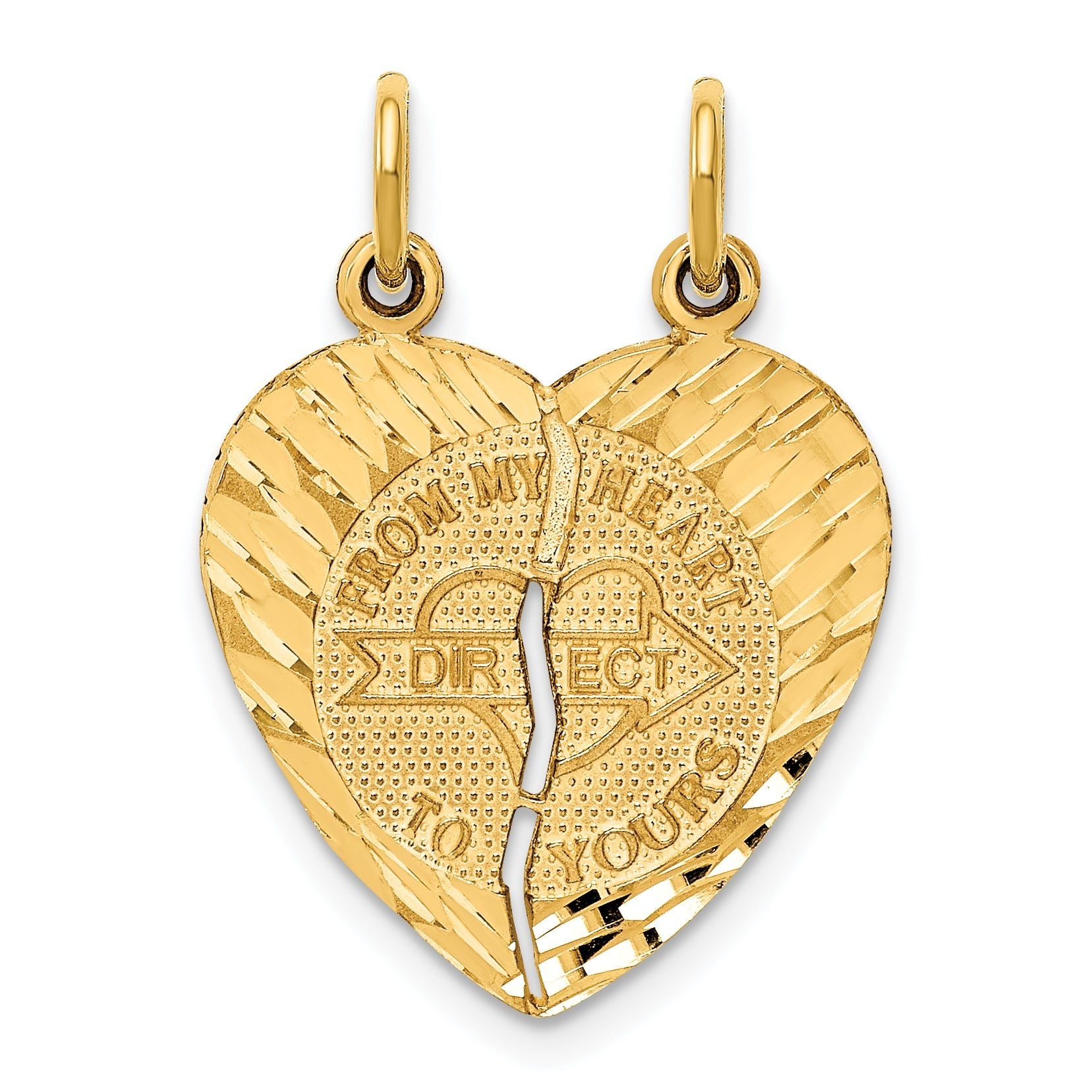 14K Gold Break-Apart Heart Charm with Diamond-Cut Finish  Polished & Brushed Main image