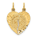 14K Gold Break-Apart Heart Charm with Diamond-Cut Finish  Polished & Brushed