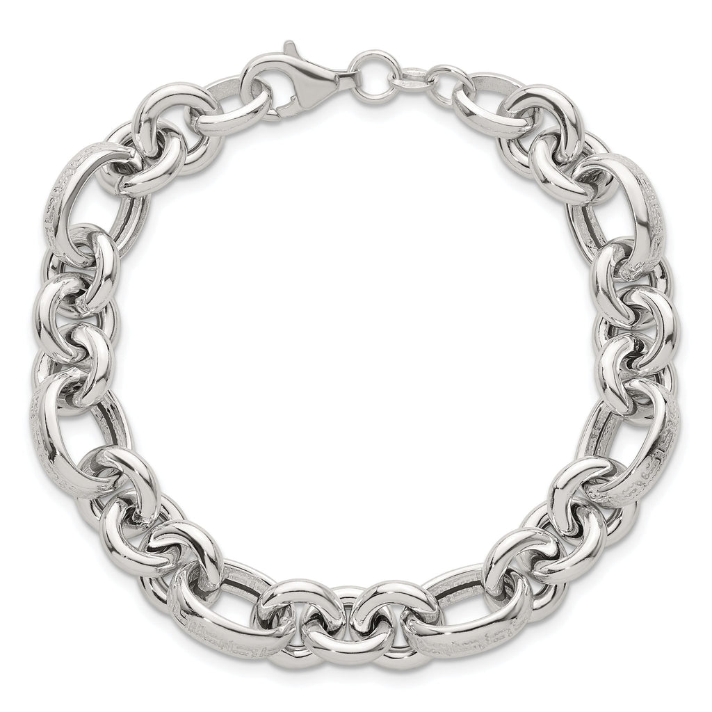 Sterling Silver Polished and Greek Key Links 7.5 inch Bracelet