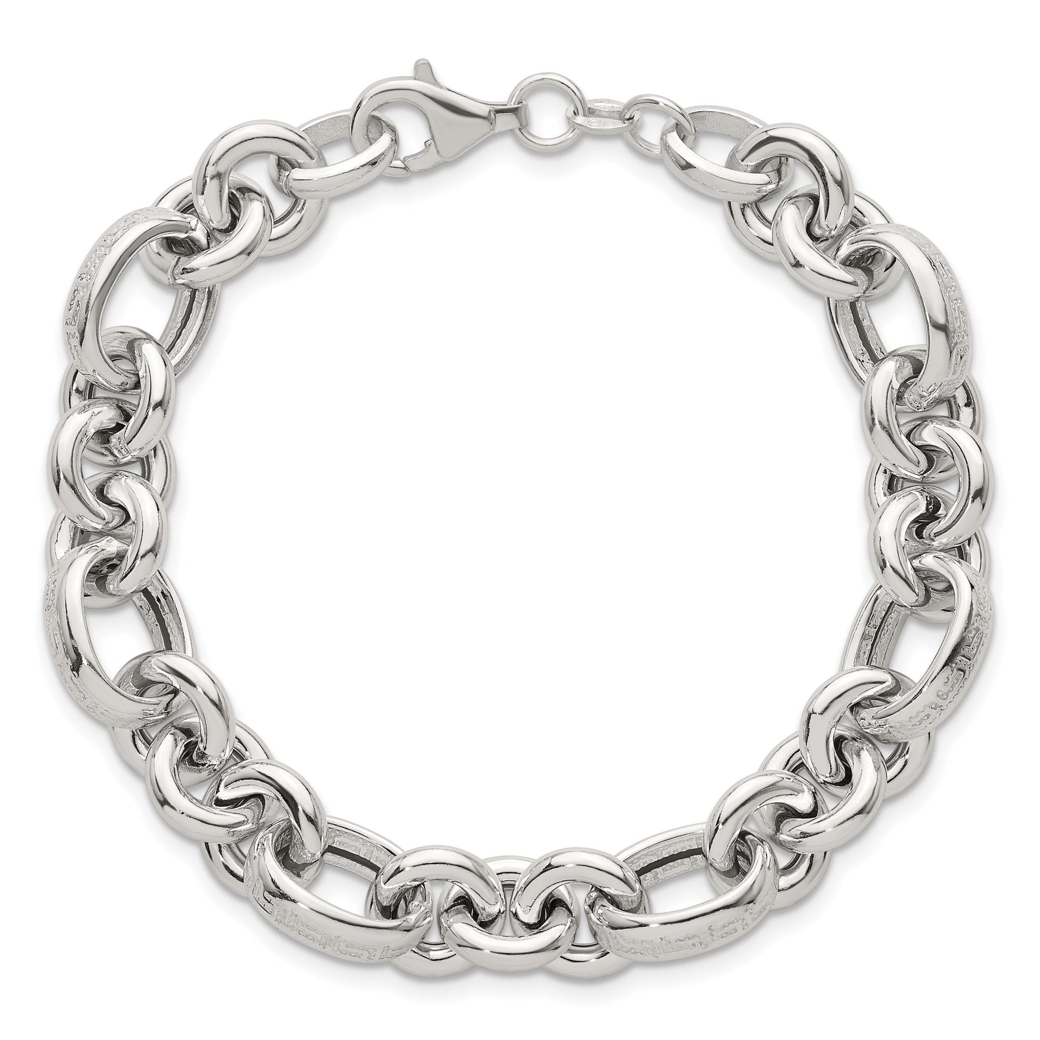 Sterling Silver Polished and Greek Key Links 7.5 inch Bracelet