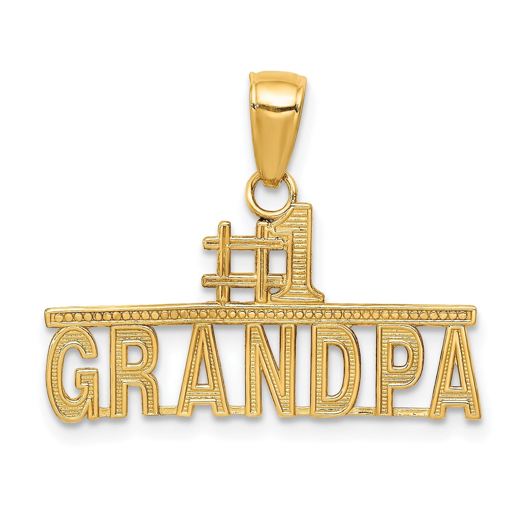 14K Gold #1 Grandpa Pendant with Textured Back  Solid & Casted