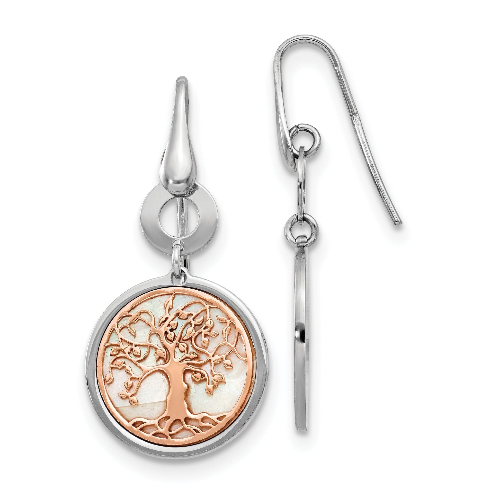 Sterling Silver & Rose-tone MOP Tree of Life Dangle Earrings Main image