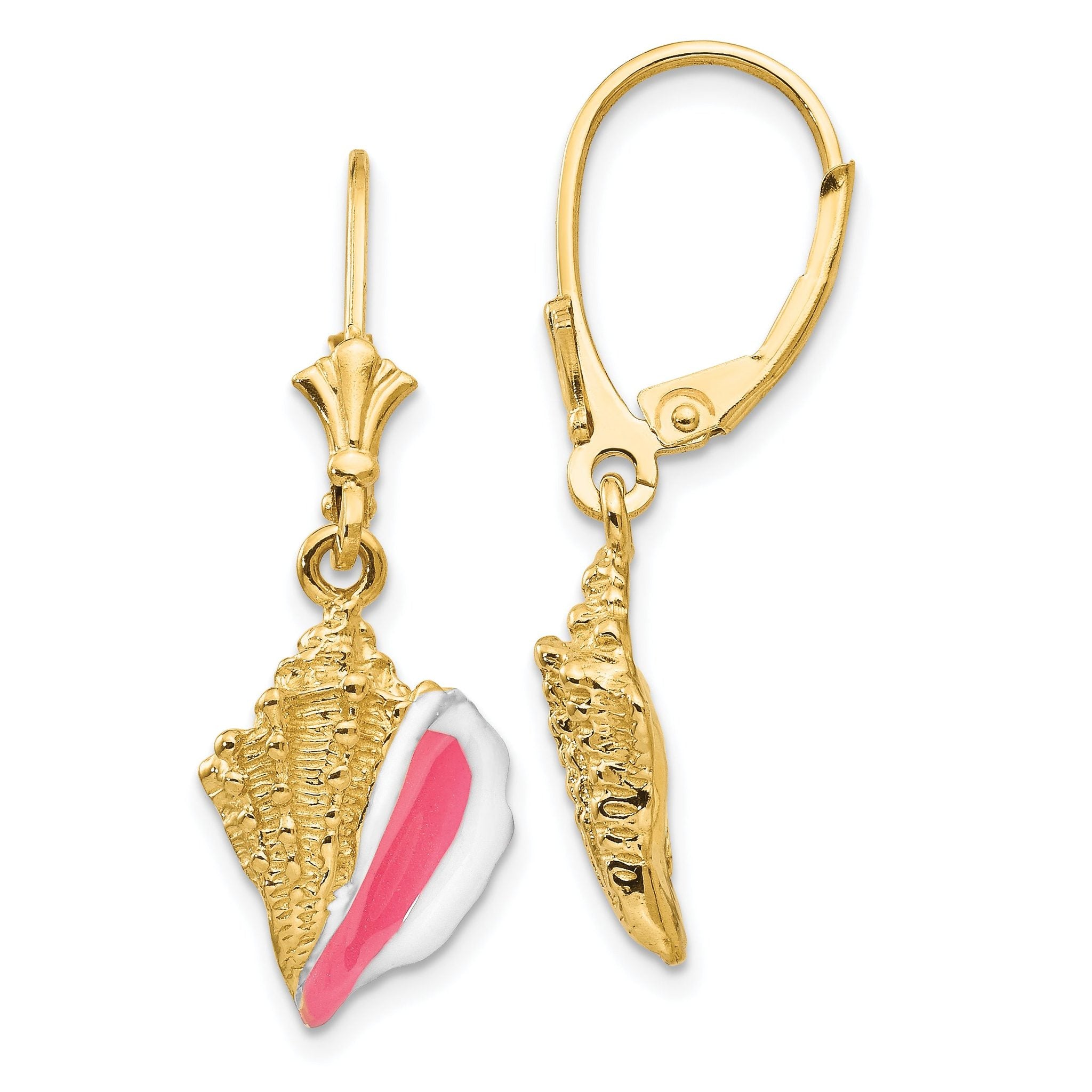 14K Enameled Conch Shell Leverback Earrings Main image