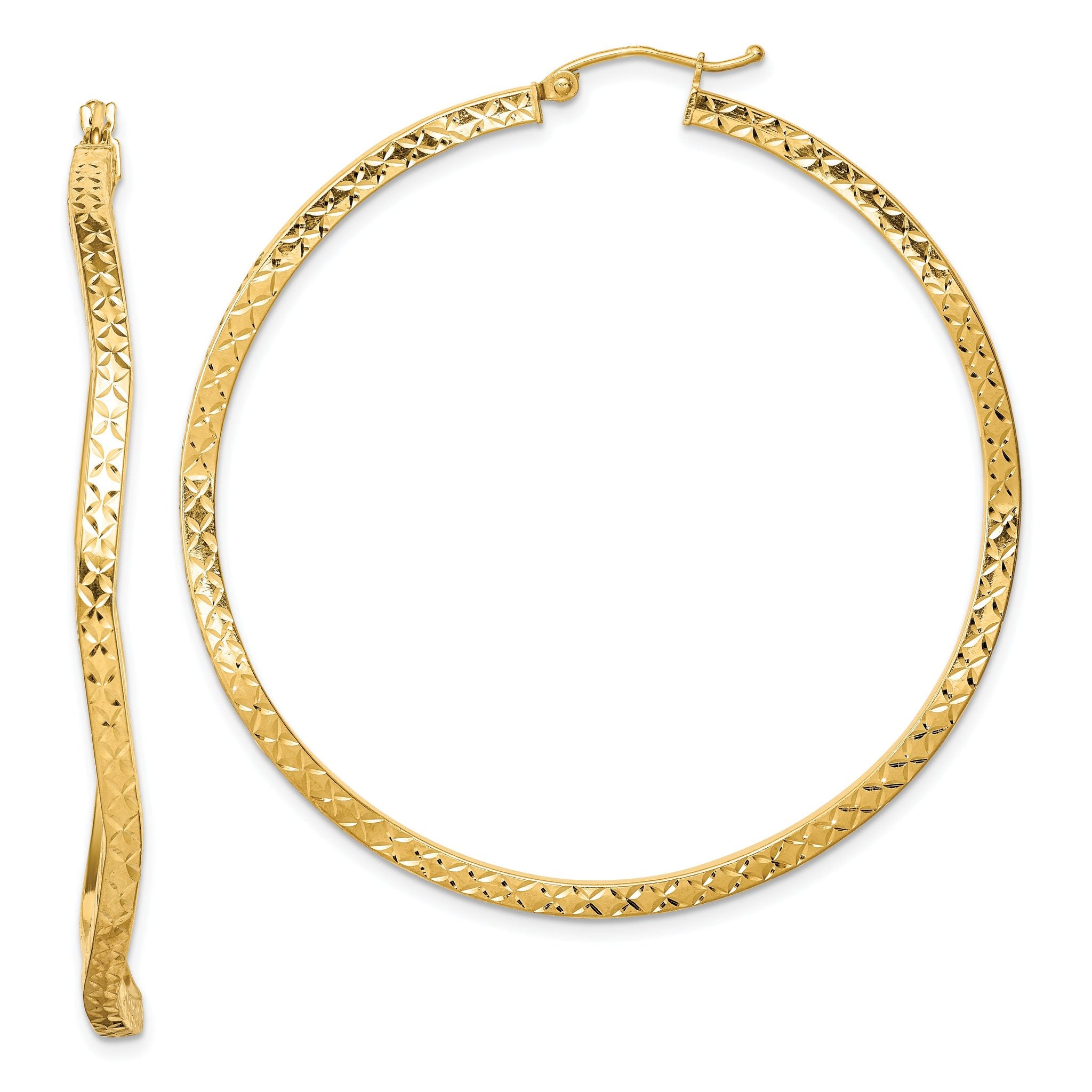 Sterling Silver Gold-plated Diamond Cut 2mm Wavy Hoop Earrings Main image