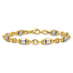 14K w/Wht Rhodium Polished Fancy Oval Men's Link Bracelet