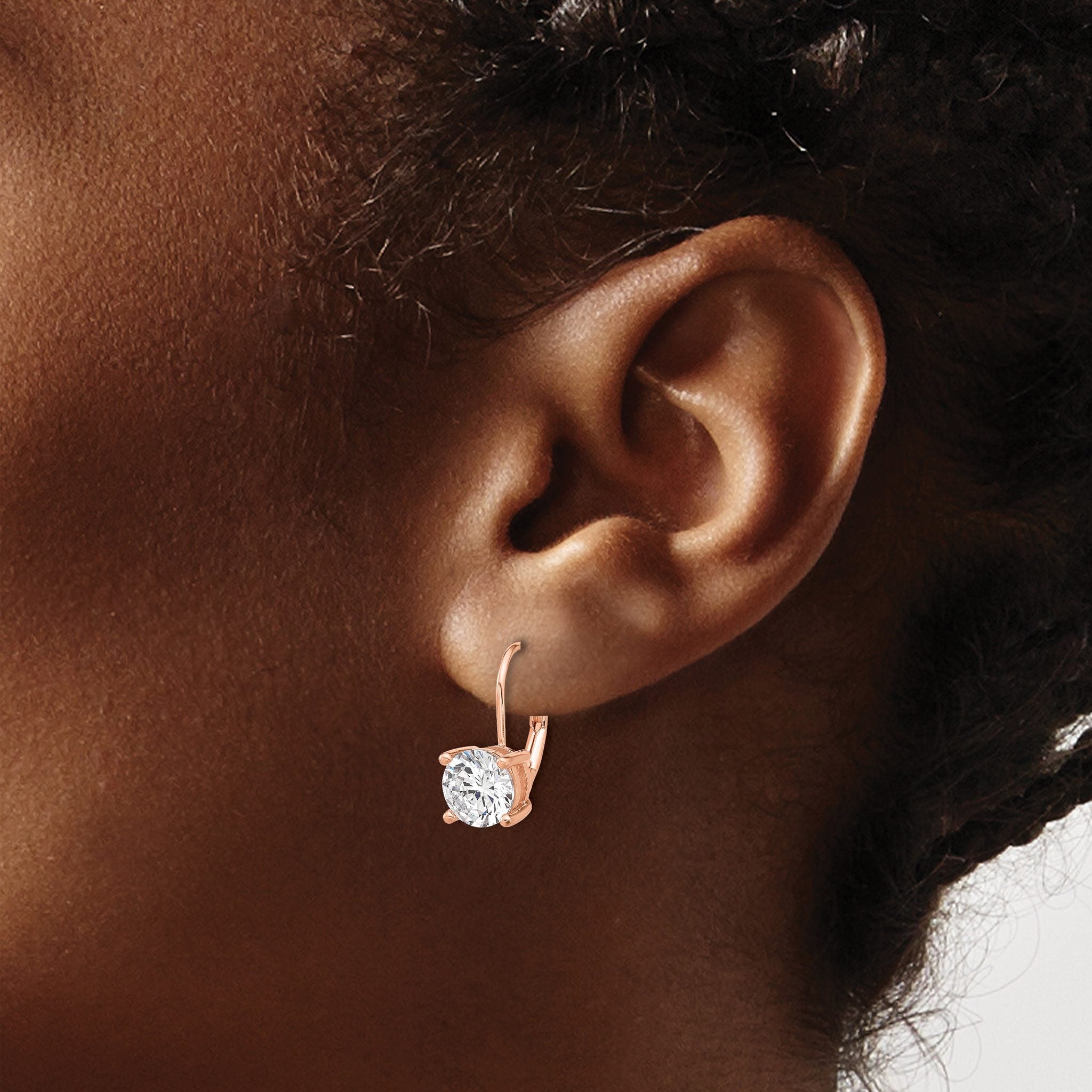 Sterling Shimmer Sterling Silver Rose-tone Flash Rose-gold Plated 7mm CZ 2 Stone Leverback Earrings