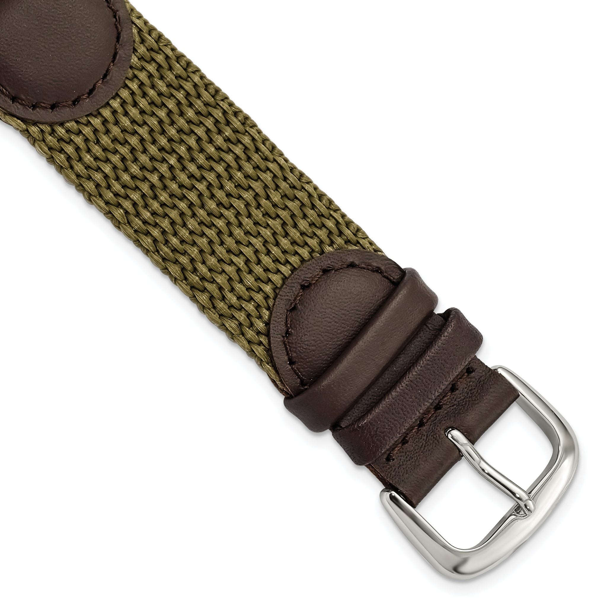 Olive Army-Style Nylon & Leather Watch Band, 18mm