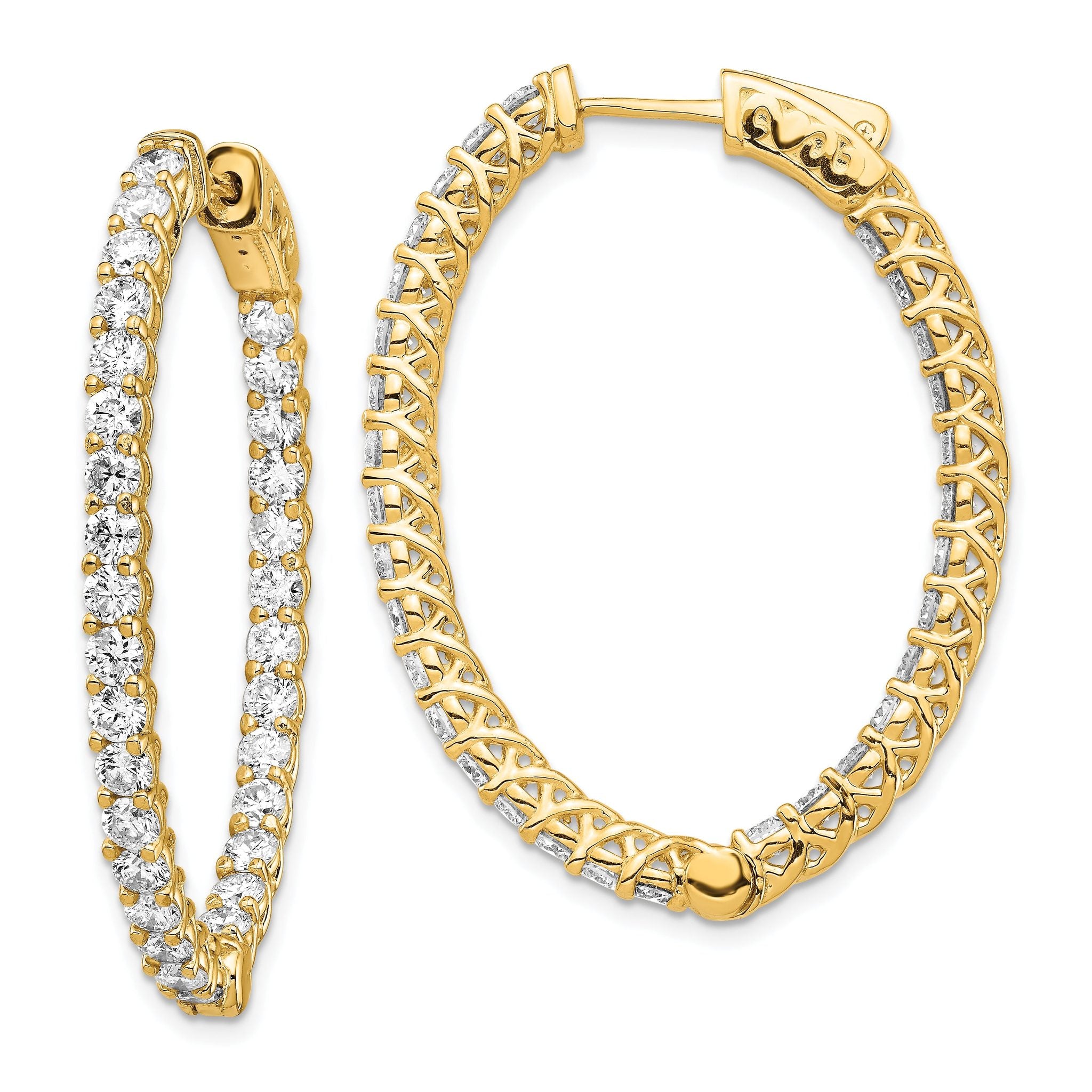 14k Diamond Oval Hoop w/Safety Clasp Earrings Main image