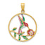 14K Gold Enameled Hummingbird and Flower Pendant with Polished Finish