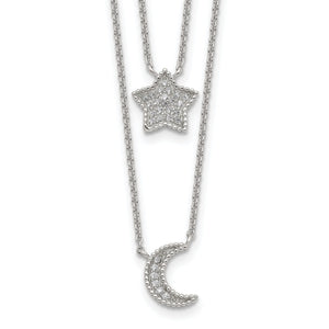 Cubic Zirconia Star Double Strand Necklace in Sterling Silver, 16 Inch - Sophia Jewelers