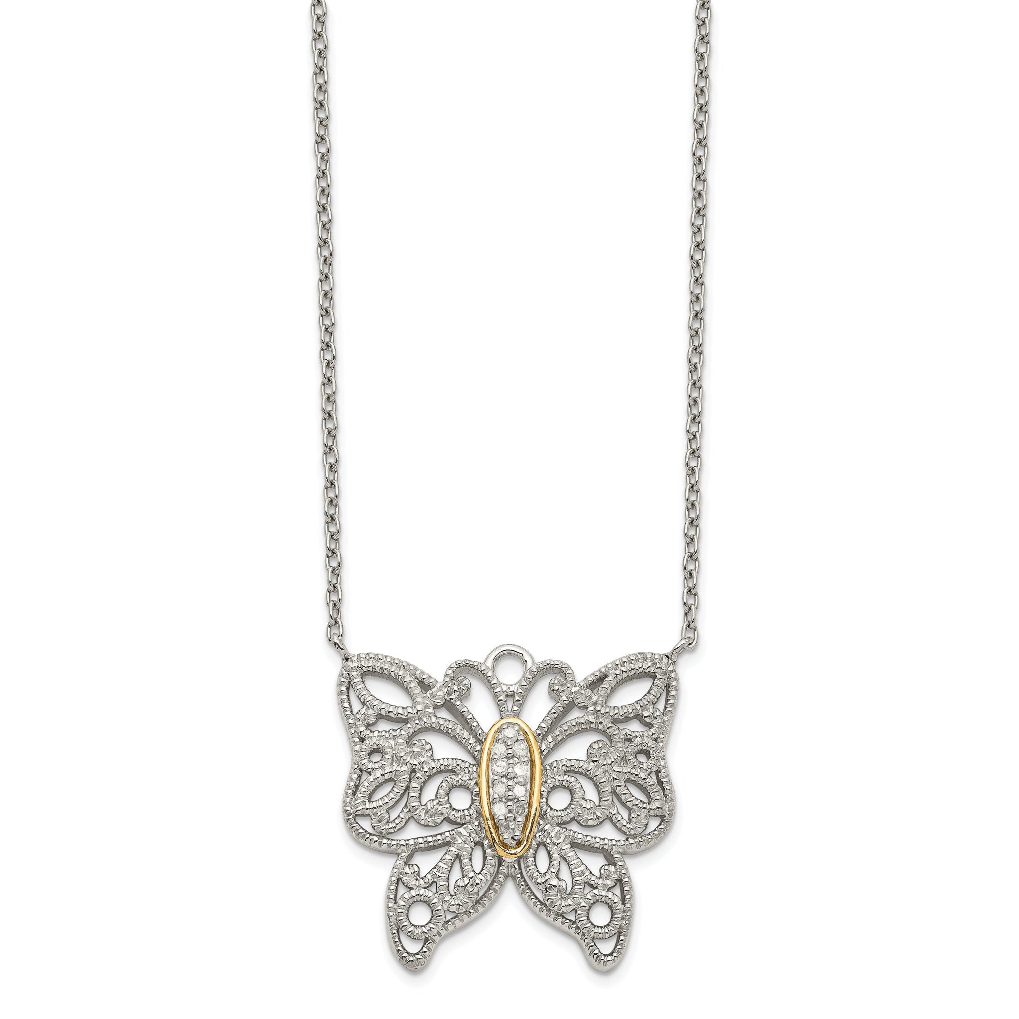Shey Couture Sterling Silver and 14K Gold Diamond Butterfly Necklace Main image