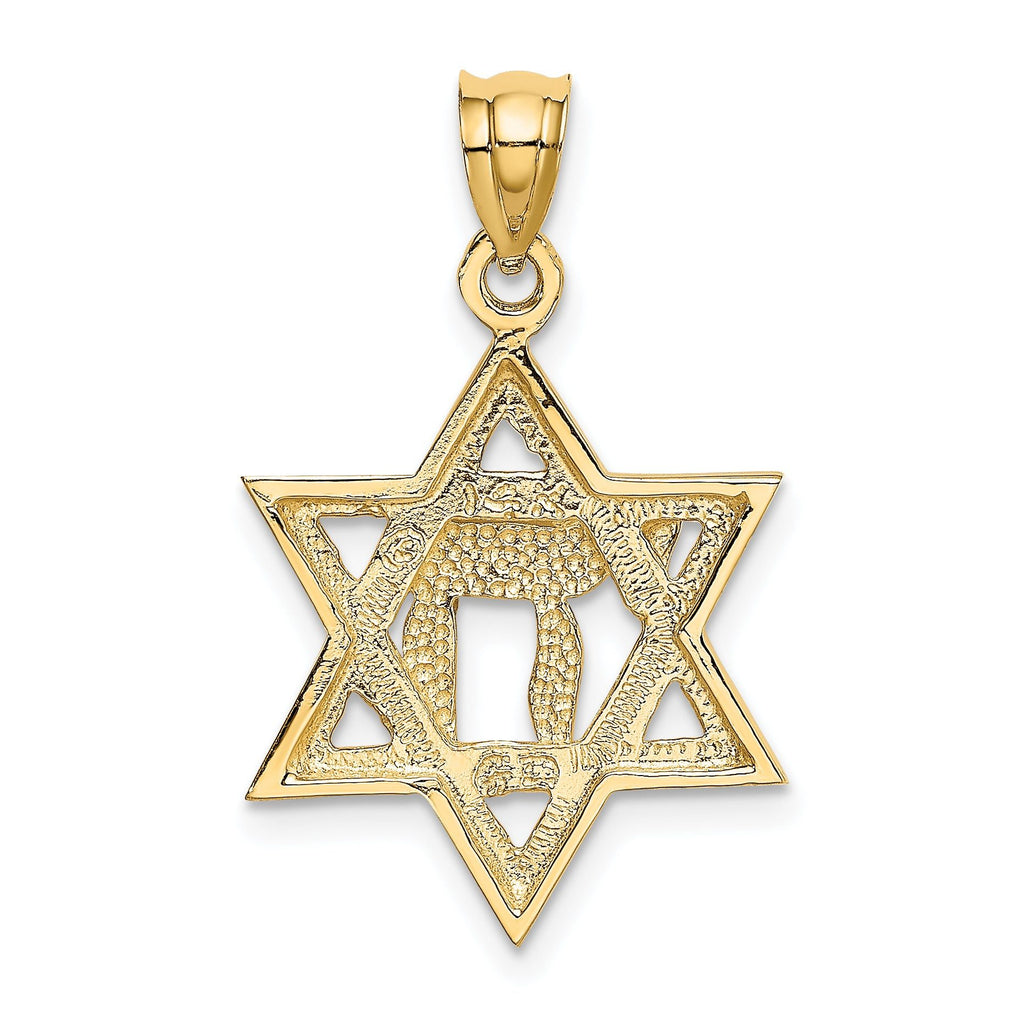 14K Gold Solid Chai in Star of David Charm  Elegant, Casted Design