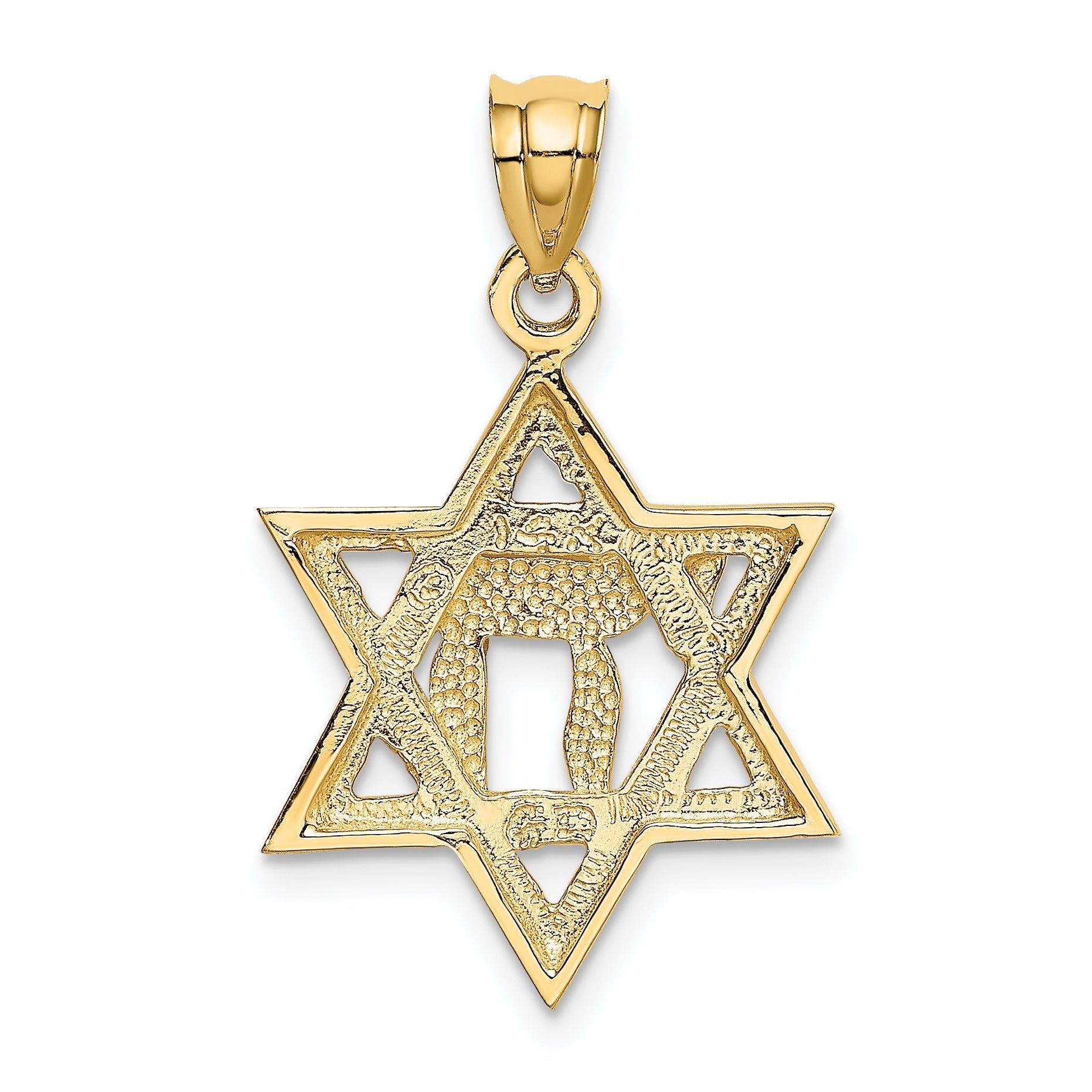 14K Gold Solid Chai in Star of David Charm  Elegant, Casted Design