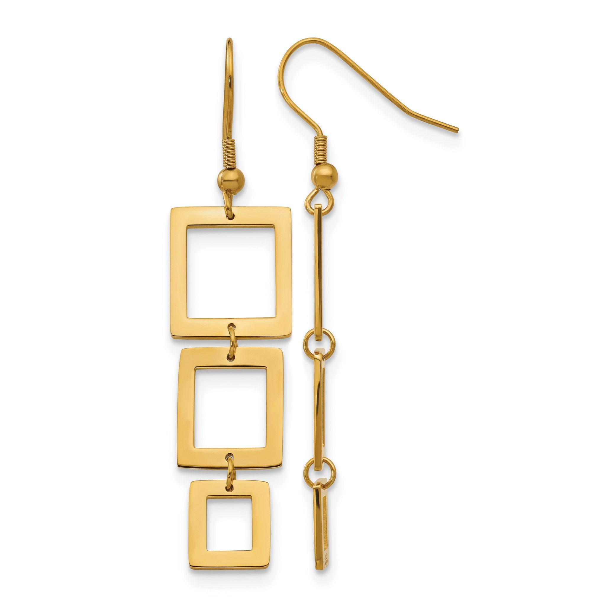 Stainless Steel Gold-Tone Polished Square Drop Dangle Earrings for Women Main image