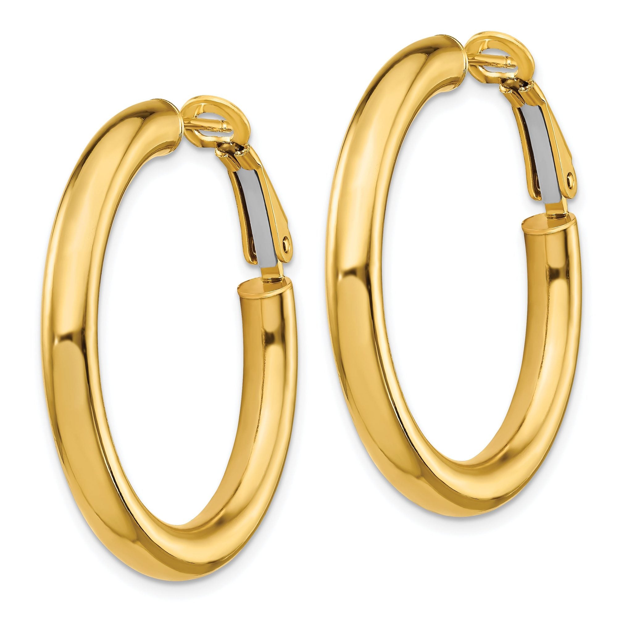 14K Gold Polished Hoop Earrings with Omega Back Elegant Hollow Design Secondary image