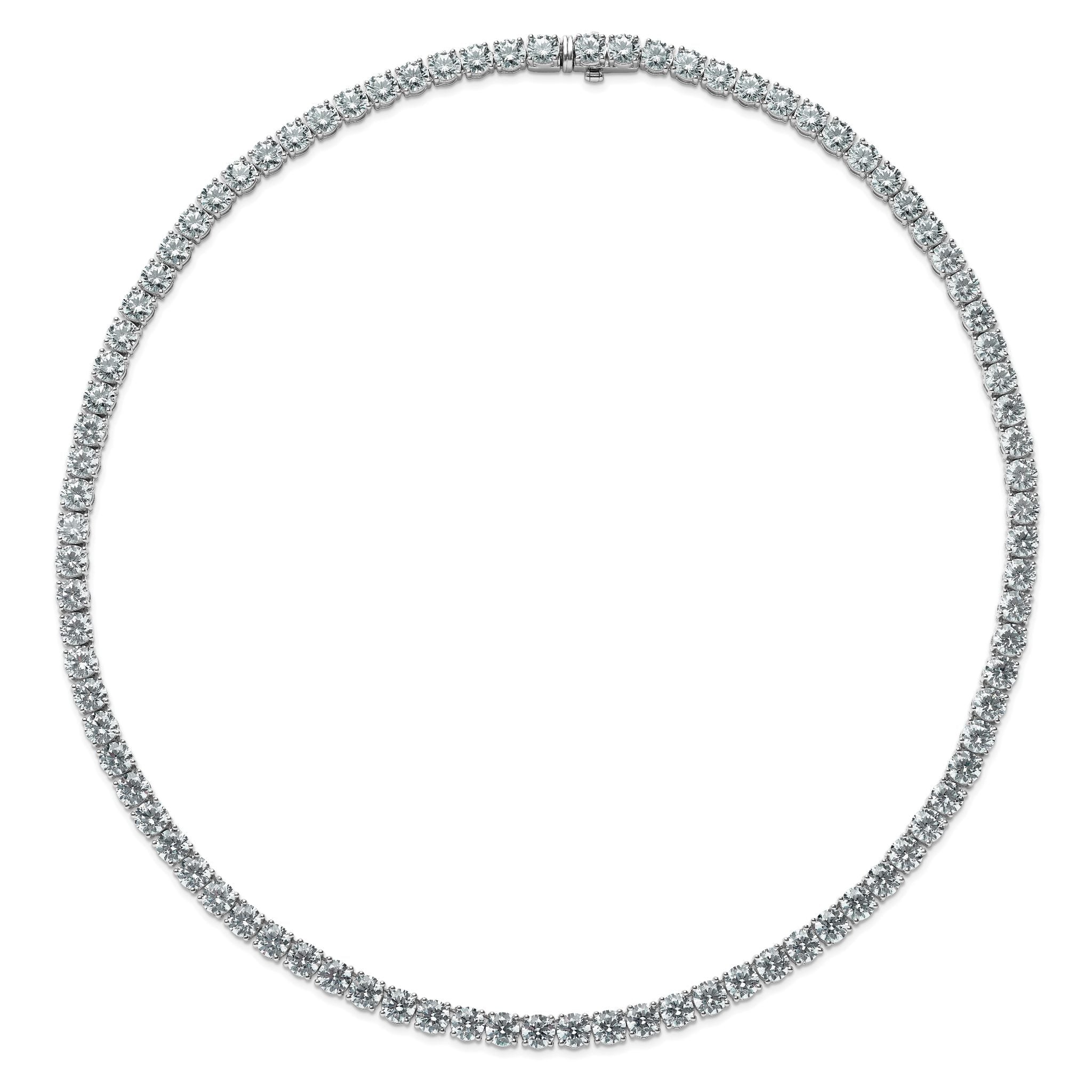 14k White Gold 56 1/4 carat Lab Grown Diamond VS+ F+ Complete Round 18 inch Straight Tennis Necklace