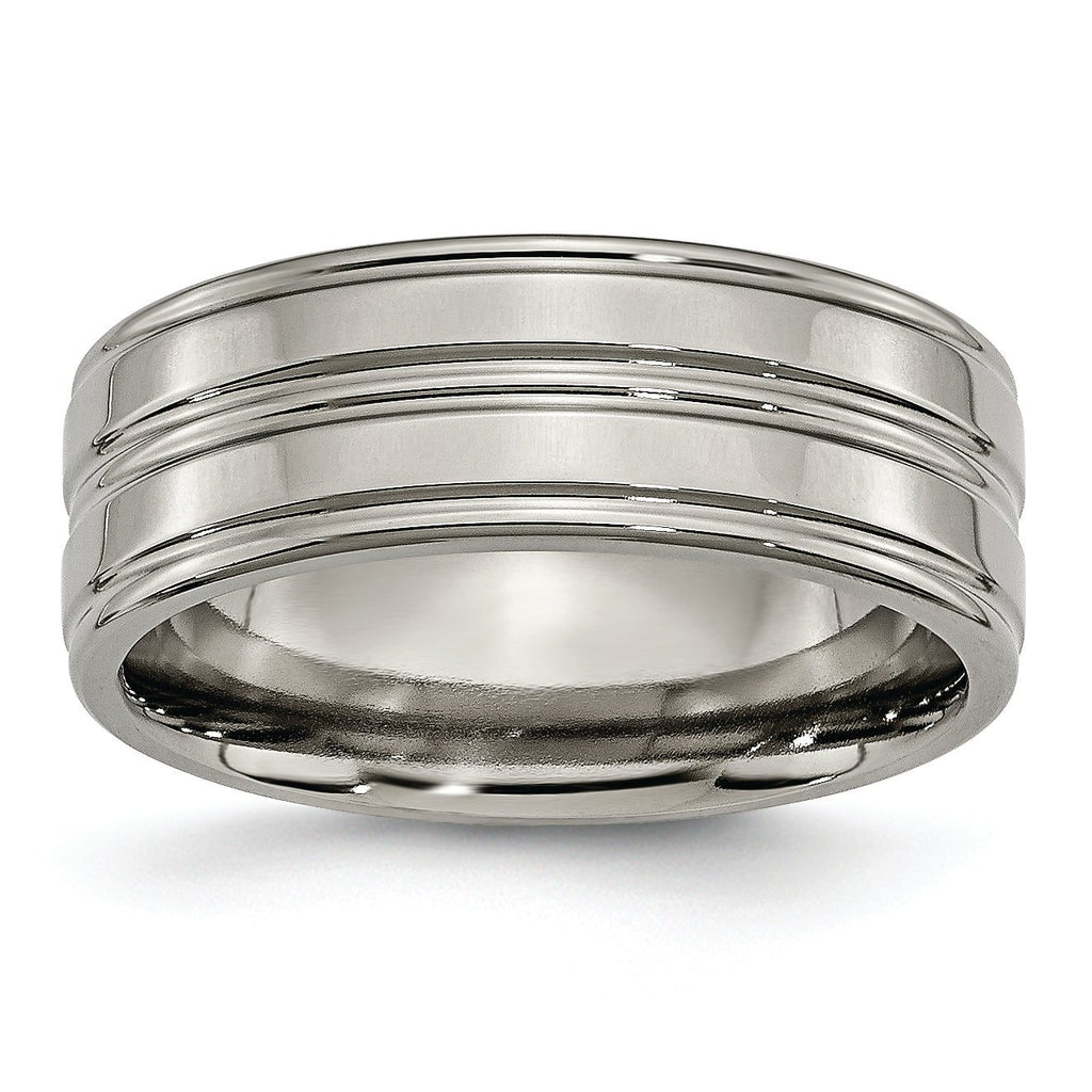 Grooved Wedding Band in Titanium, 8mm