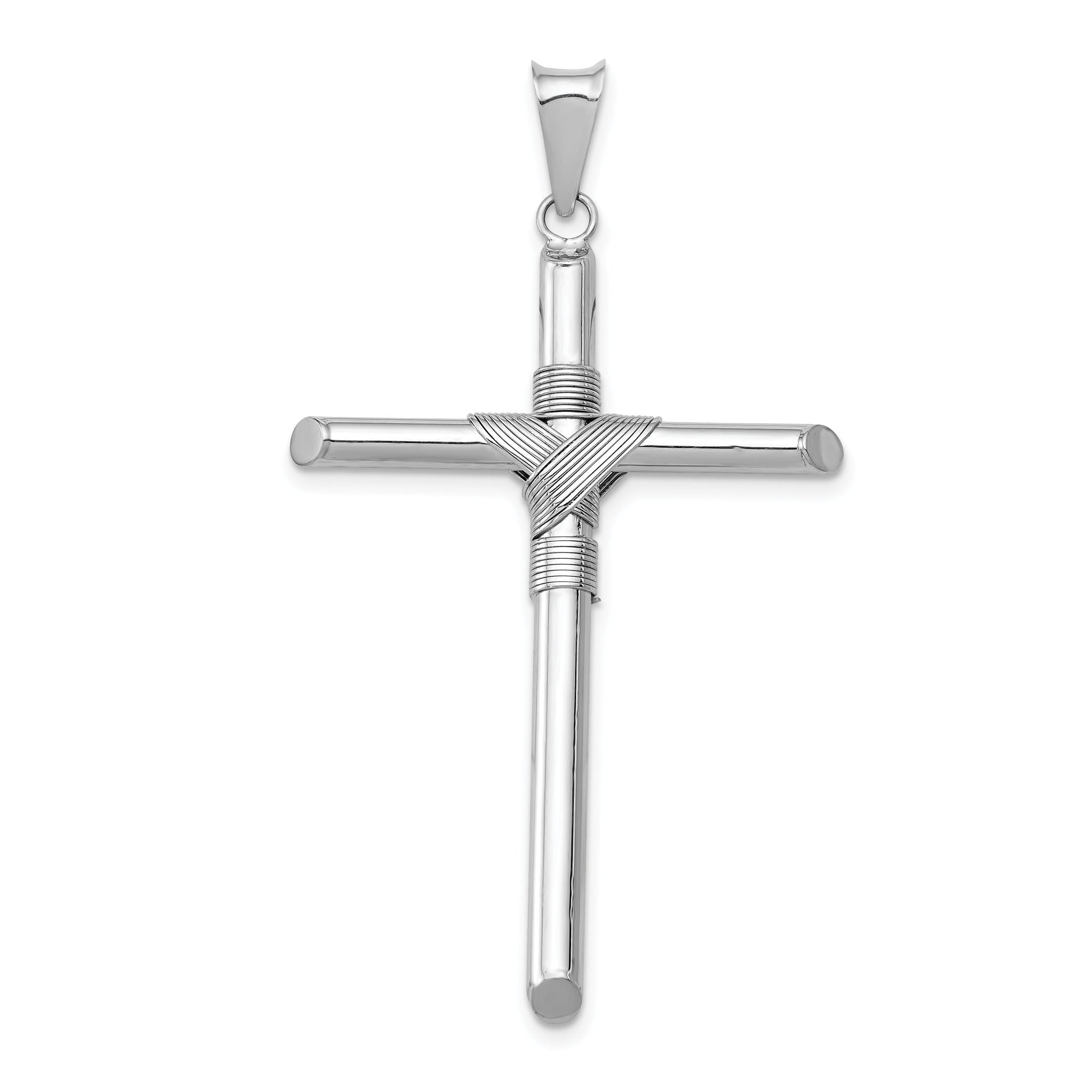 14K White Gold Cross Pendant with Polished 3D Tube Wrap Design Main image