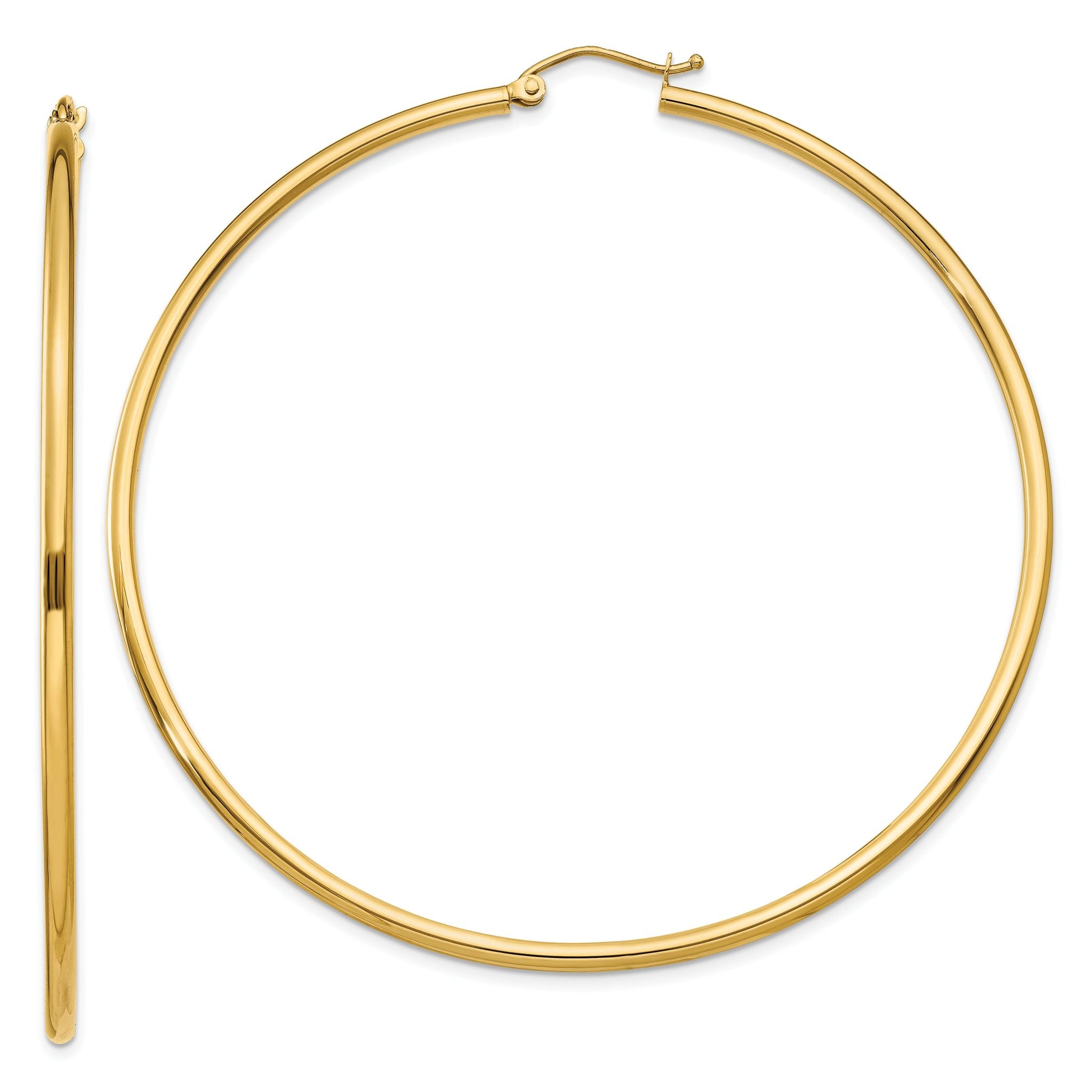10K Polished 2mm Lightweight Tube Hoop Earrings