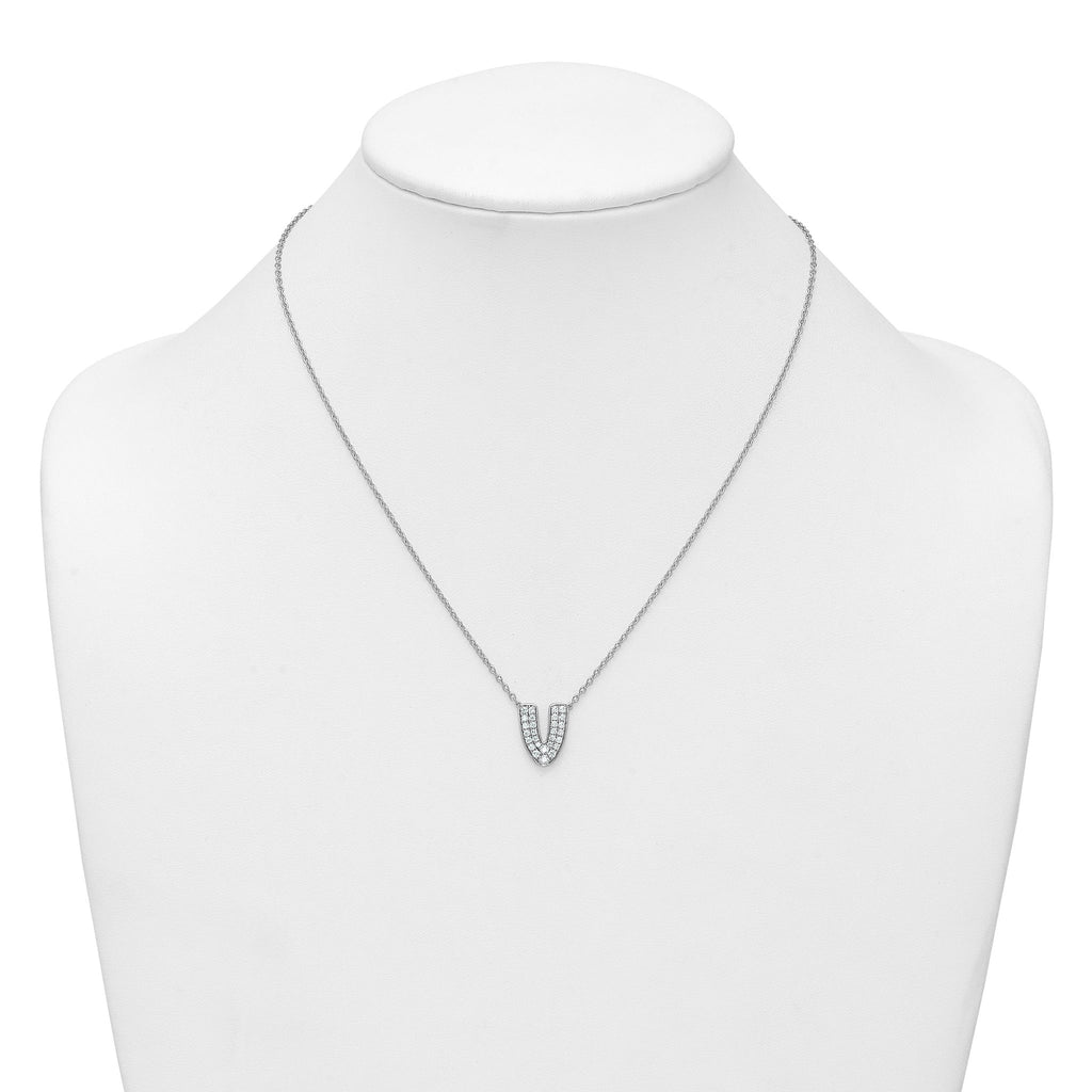 14k White Gold 1/2 carat Lab Grown Diamond VS+ F+ Complete Letter V 18 inch Initial Necklace