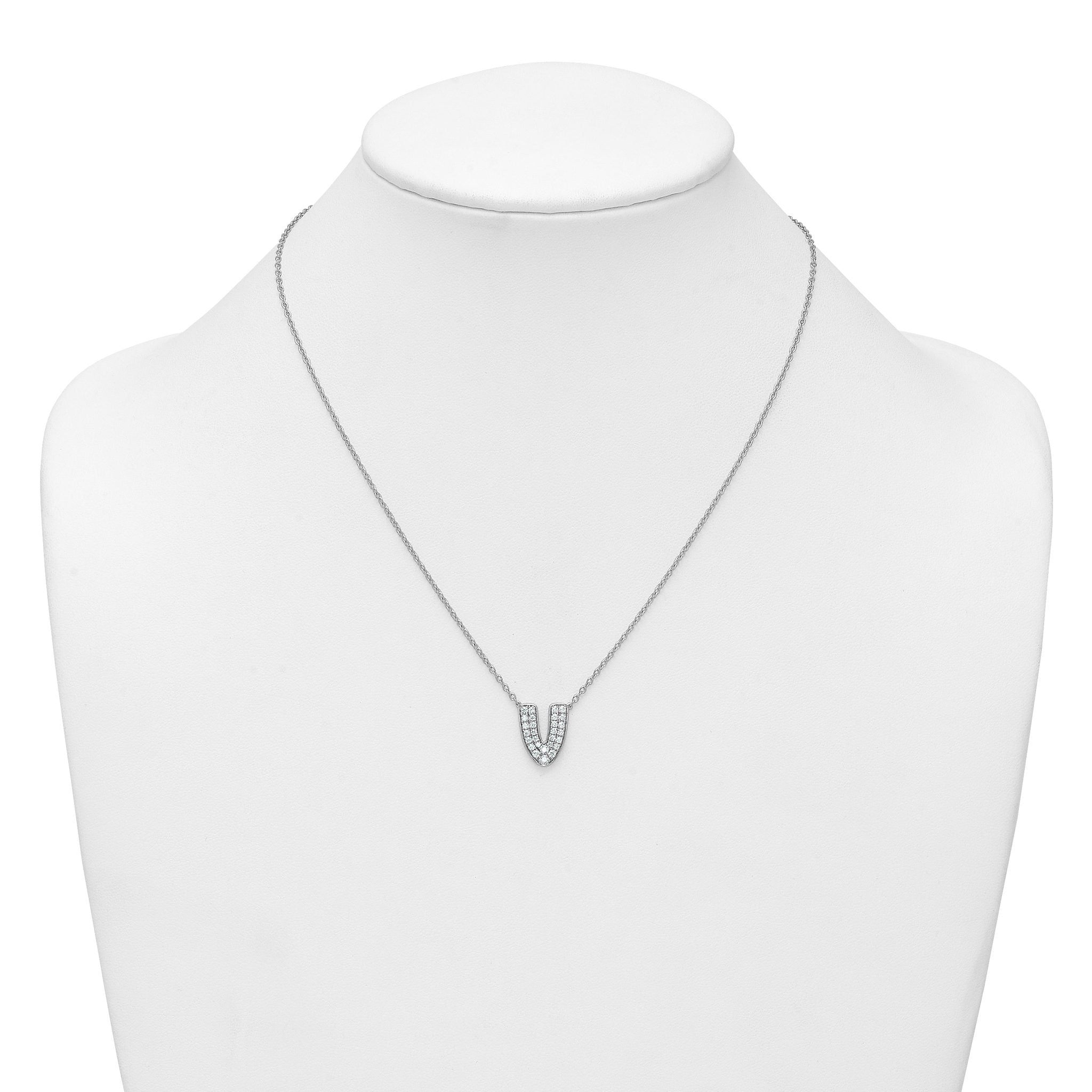 14k White Gold 1/2 carat Lab Grown Diamond VS+ F+ Complete Letter V 18 inch Initial Necklace