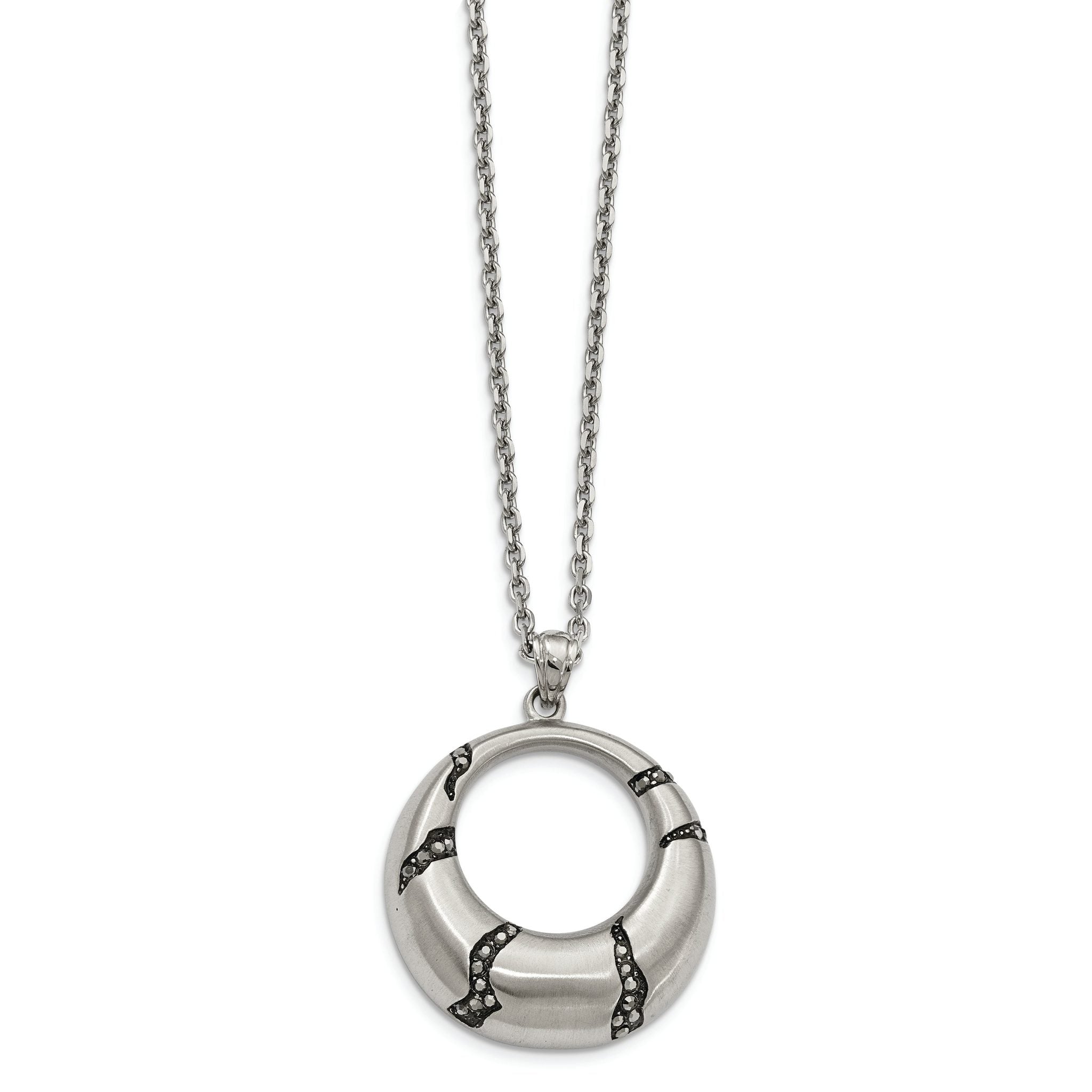 Stainless Steel Brushed Enameled w/Crystal Circle 20in Necklace Secondary image