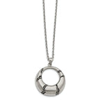 Stainless Steel Brushed Enameled w/Crystal Circle 20in Necklace
