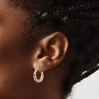 10K Two-Tone Gold Twist Hoop Earrings with Polished Finish Elegant Design 19mm