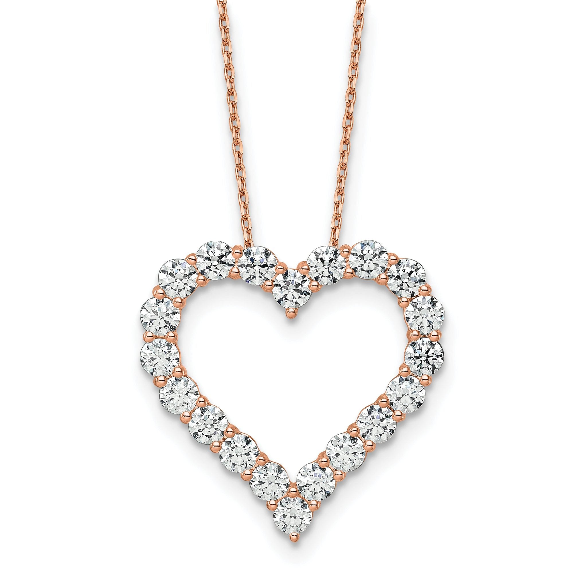 14k Rose Gold 3 carat Lab Grown Diamond VS/SI+ G+ Complete 18 inch Heart Pendant Necklace