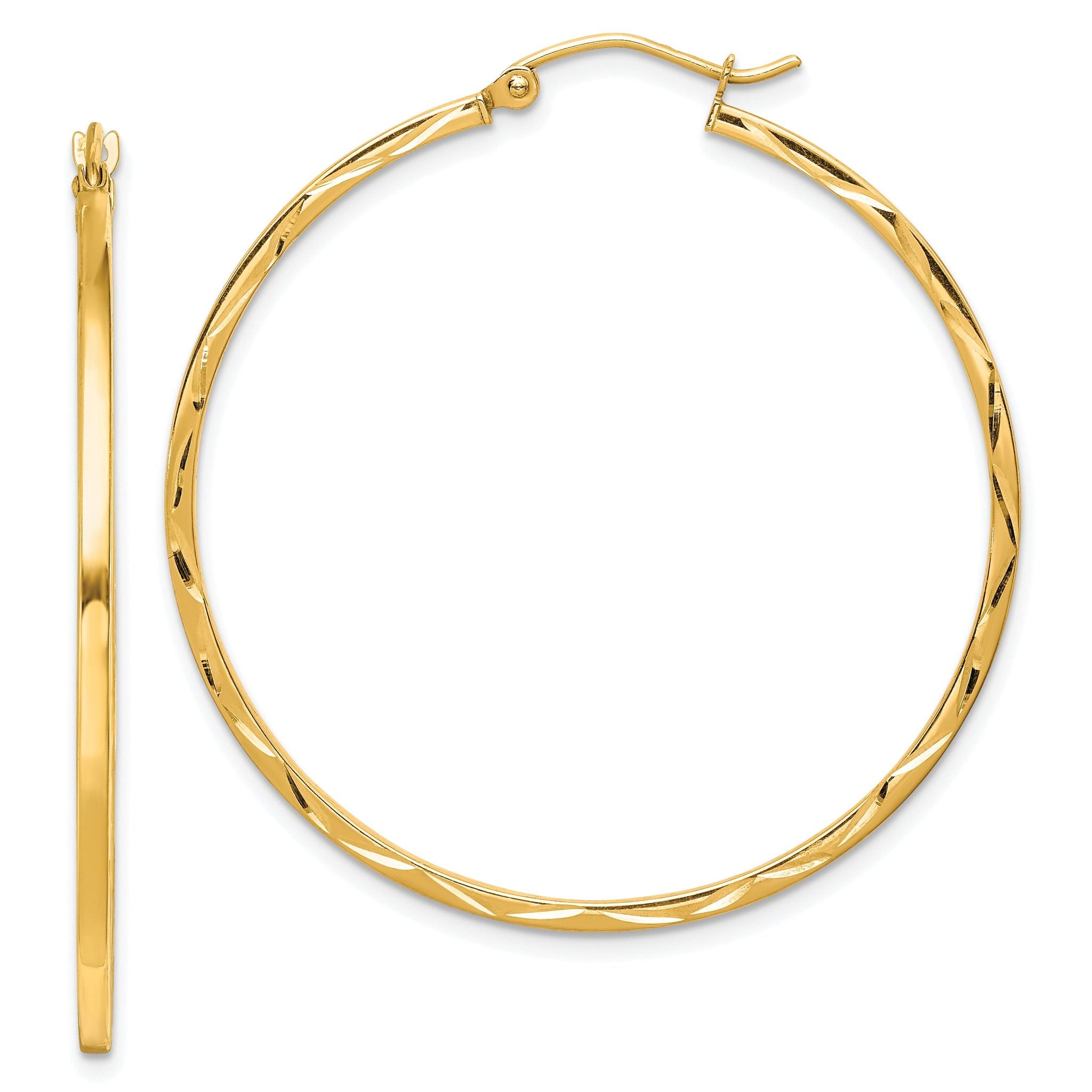 10K 1.5x40mm Diamond Cut Hoop Earrings Main image