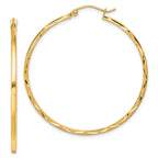 10K 1.5x40mm Diamond Cut Hoop Earrings