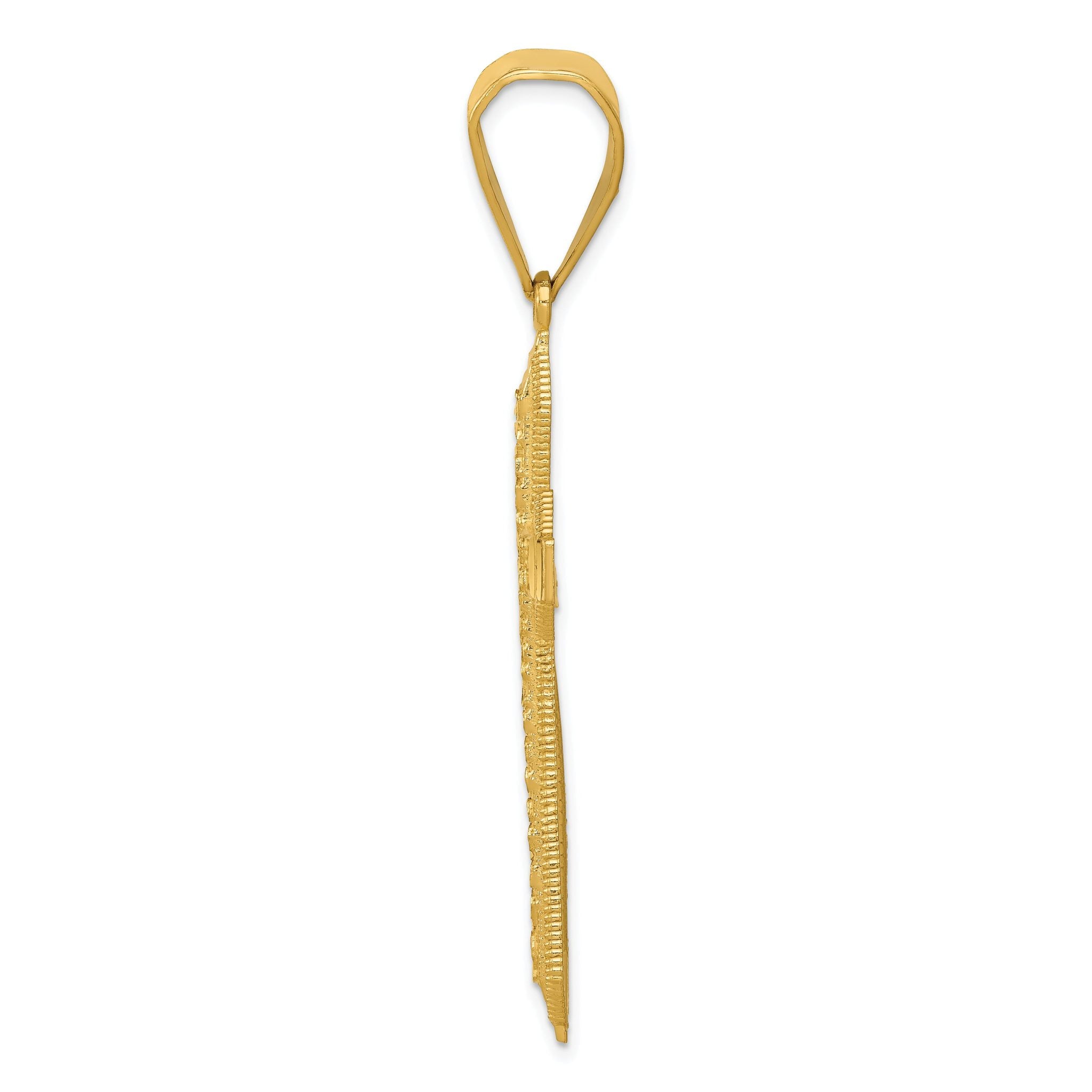 14K Gold Diamond-Cut Cross Pendant with Polished Finish Elegant Design