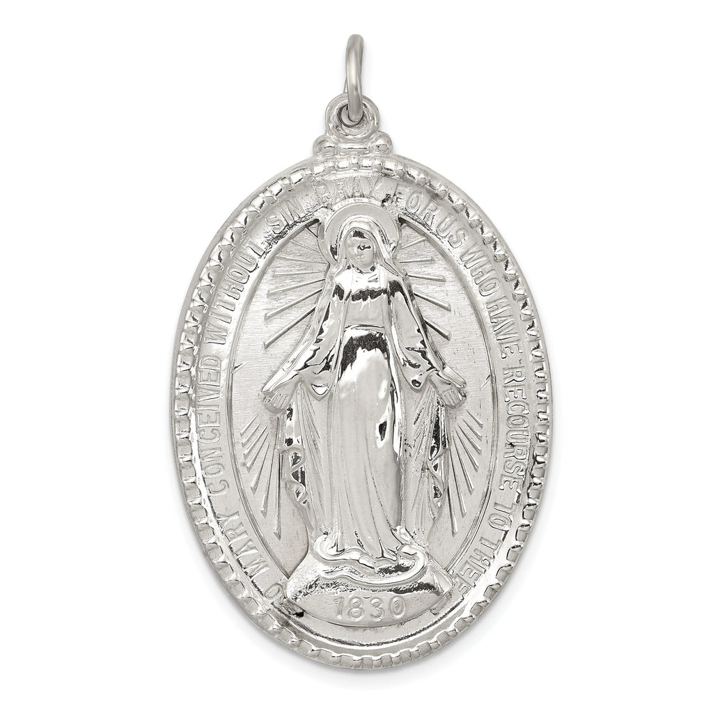 Sterling Silver 925 Miraculous Medal Pendant with Polished Palladium Finish