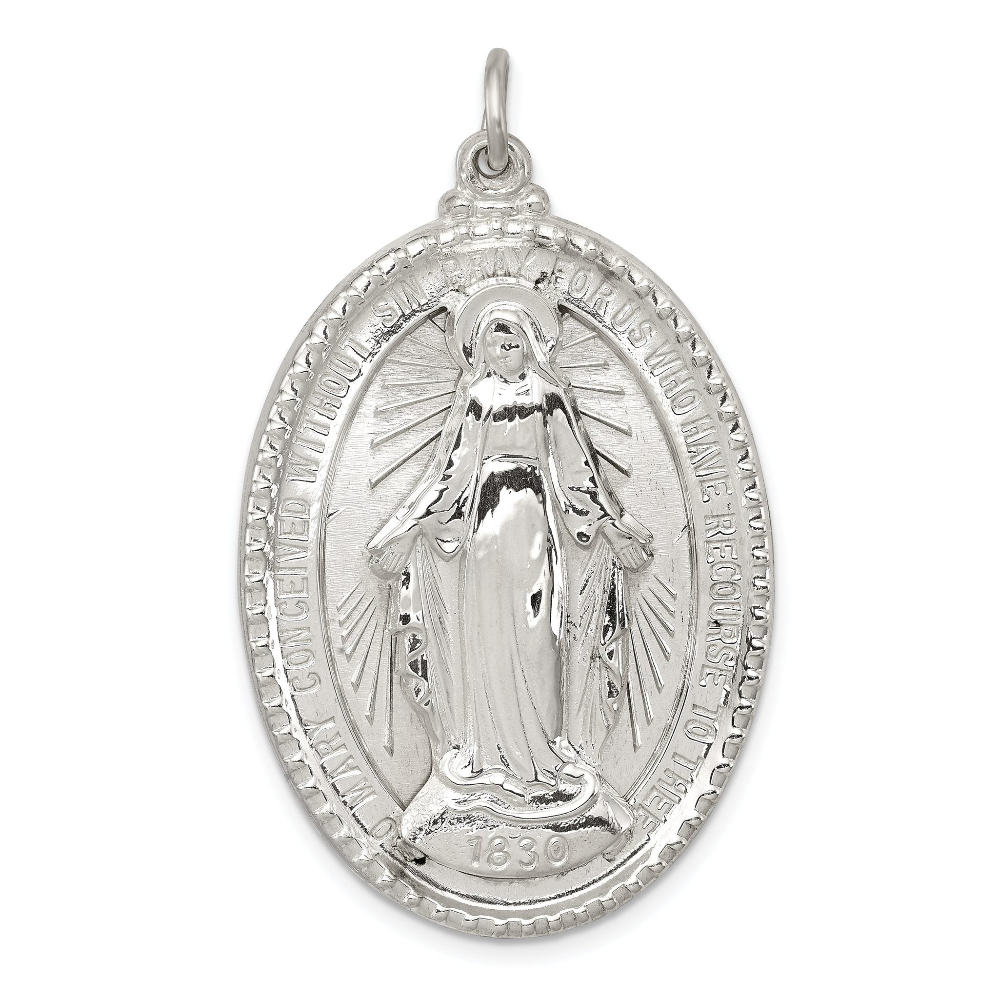 Sterling Silver 925 Miraculous Medal Pendant with Polished Palladium Finish