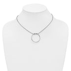 Sterling Silver RH-pl Polished/Textured Circle Pendant w/2in ext.