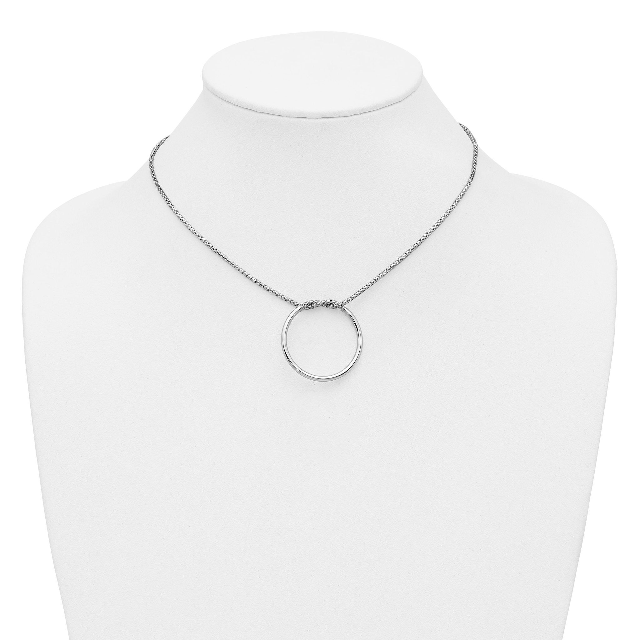 Sterling Silver RH-pl Polished/Textured Circle Pendant w/2in ext.