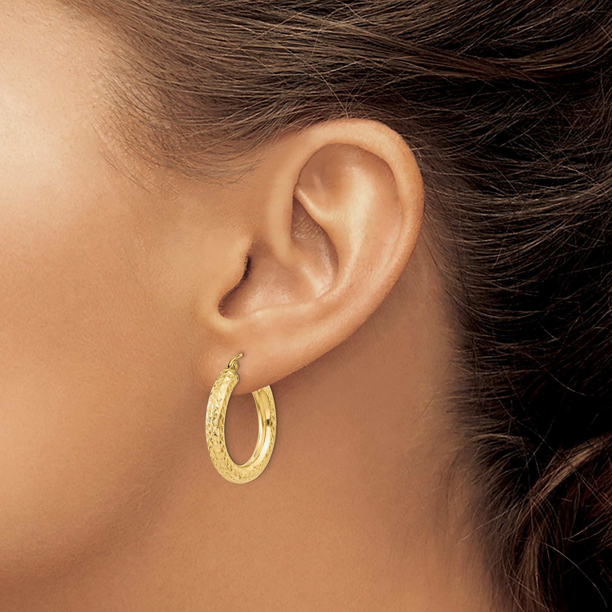 14k Diamond-cut 4mm Round Hoop Earrings