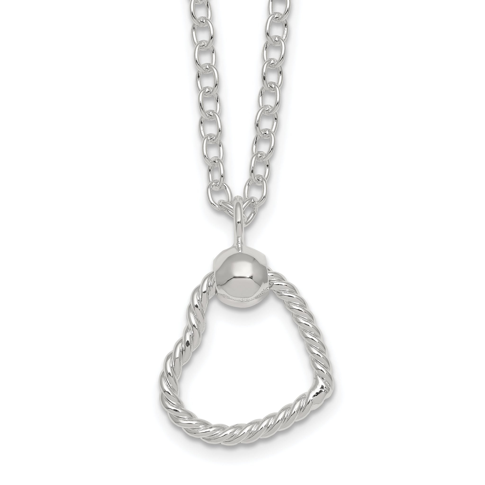Sterling Silver Polished and Twisted Heart 18 Inch Cable Chain Necklace Main image