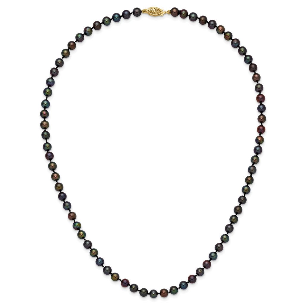 14k 5-6mm Black Near-Round Freshwater Cultured Pearl 7.5 inch Bracelet