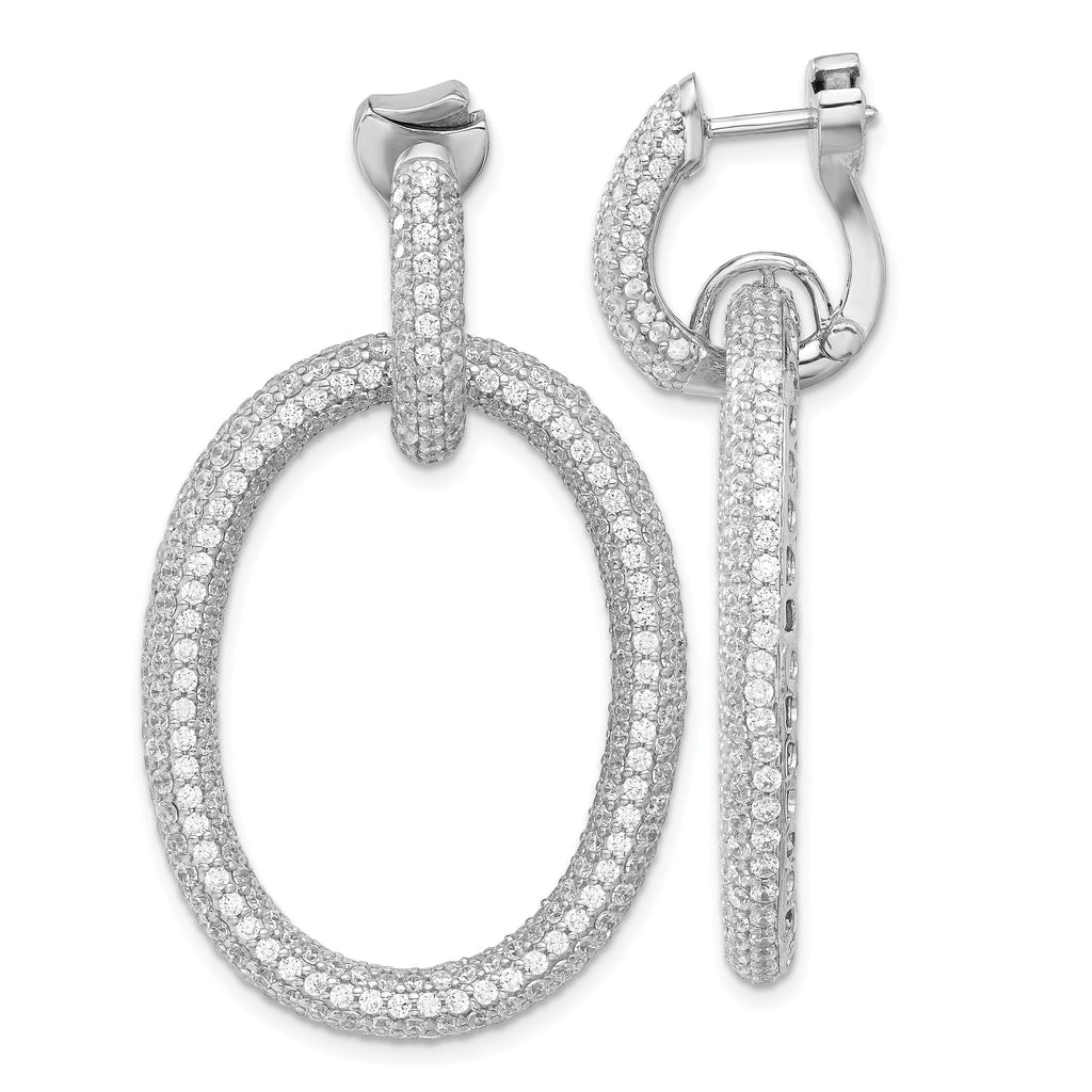 Sterling Silver Rhodium-Plated CZ Oval Dangle Earrings  Polished Elegant Design