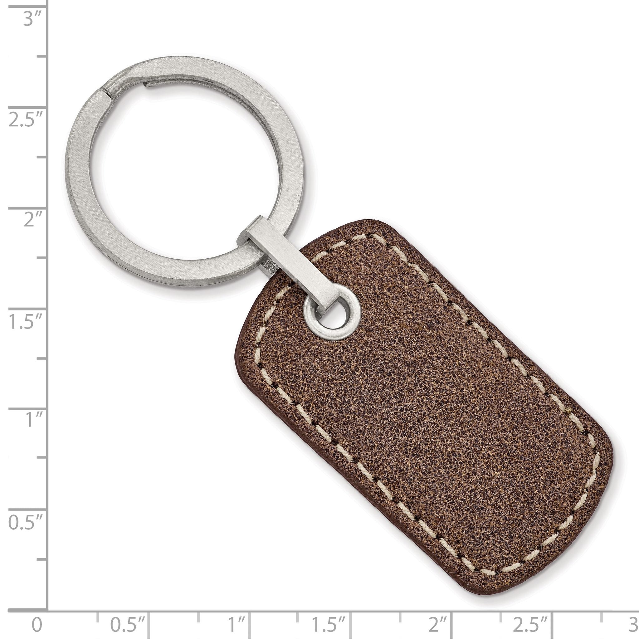 Chisel Stainless Steel Brushed Tan Stitched Leather Key Ring Secondary image