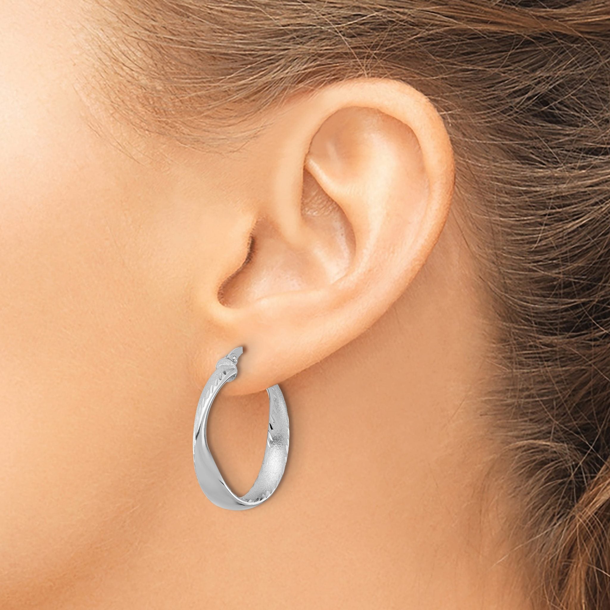Sterling Silver Rhodium-plated Polished Hoop Earrings