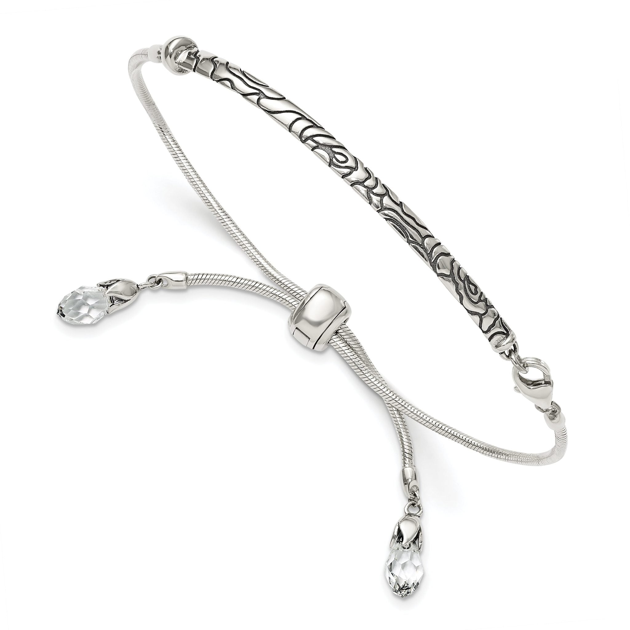 Sterling Silver Antiqued Reflections Clear Crystal Adjustable Bracelet Main image