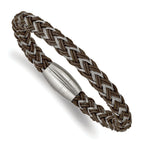 Stainless Steel Brushed Braided Wire and Brown Rubber Bracelet for Men