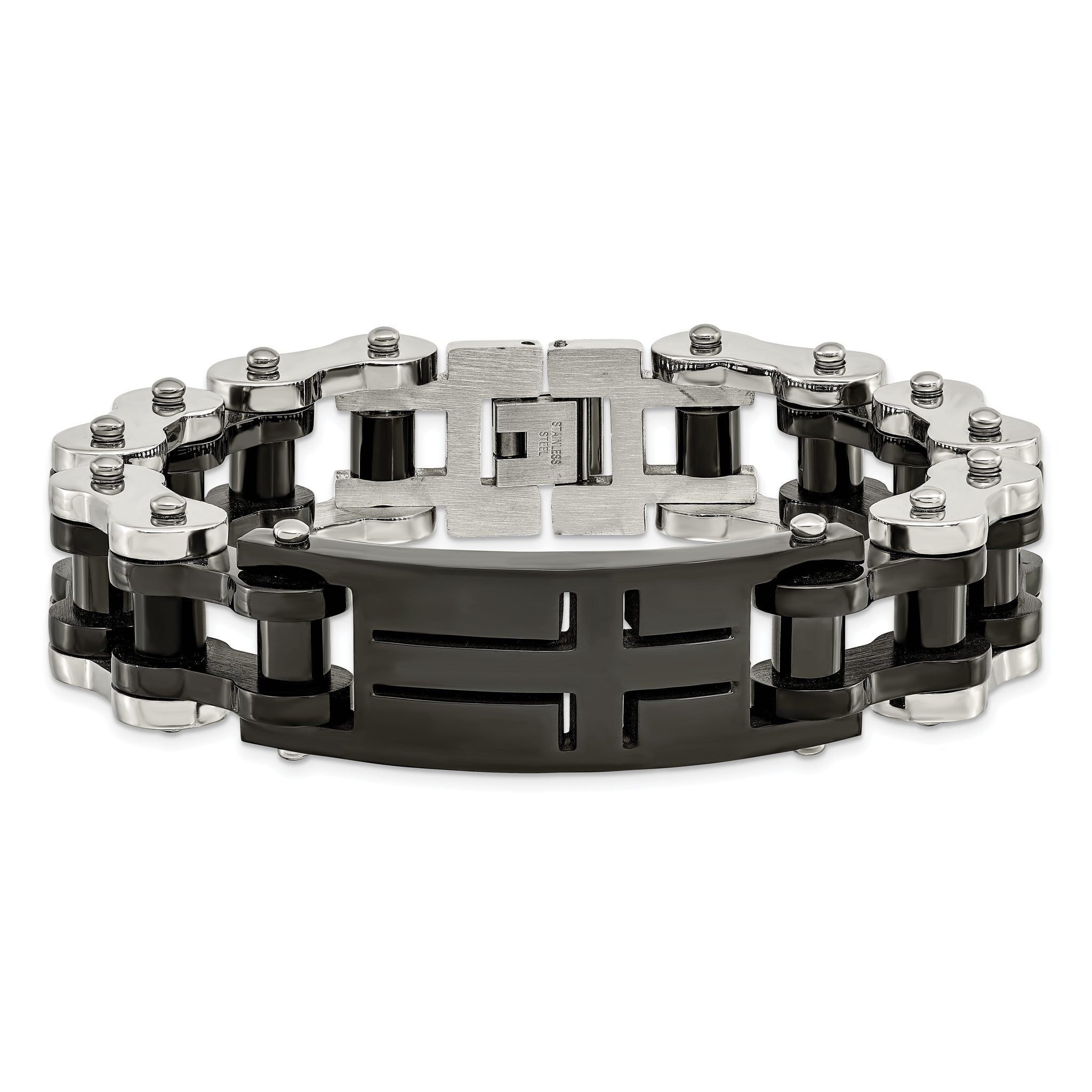 Stainless Steel Polished Black IP-plated Cross ID Bracelet for Men