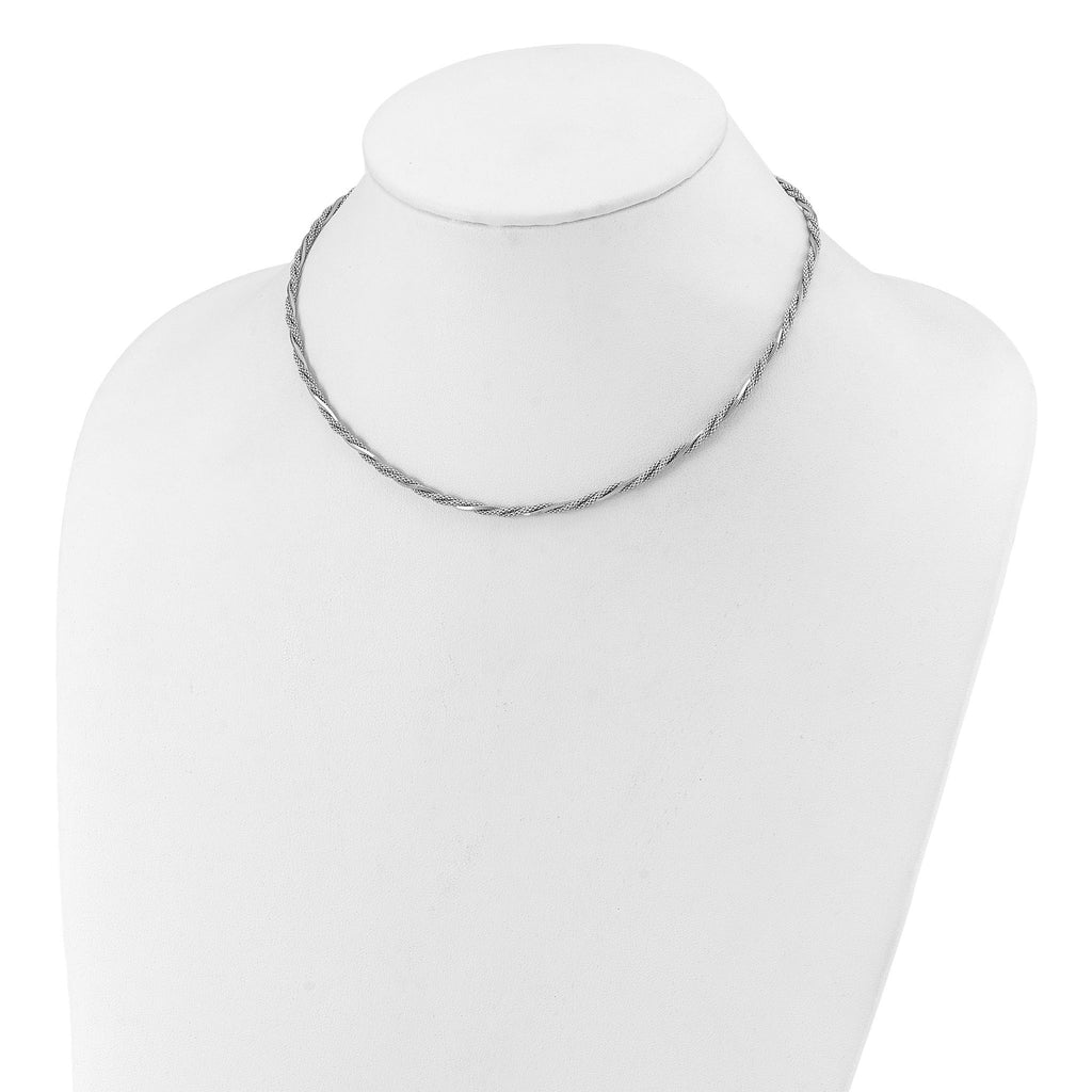 SS RH-plated Polish/Texture Braided w/1.5in ext. Necklace
