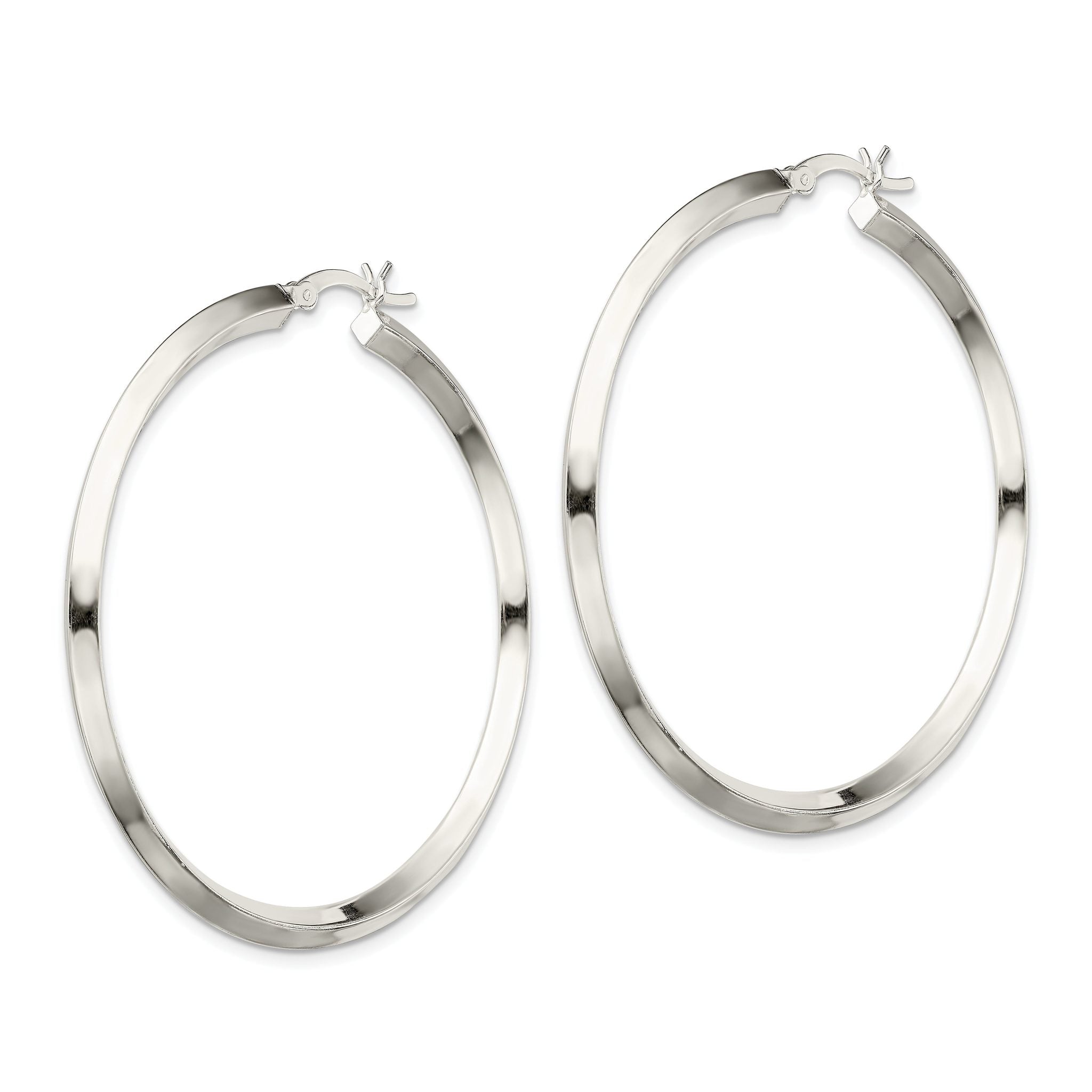 Sterling Silver Polished 3x50mm Knife Edge Round Hoop Earrings Secondary image