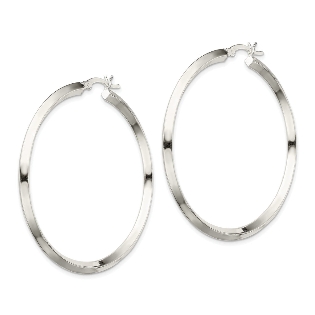 Sterling Silver Polished 3x50mm Knife Edge Round Hoop Earrings
